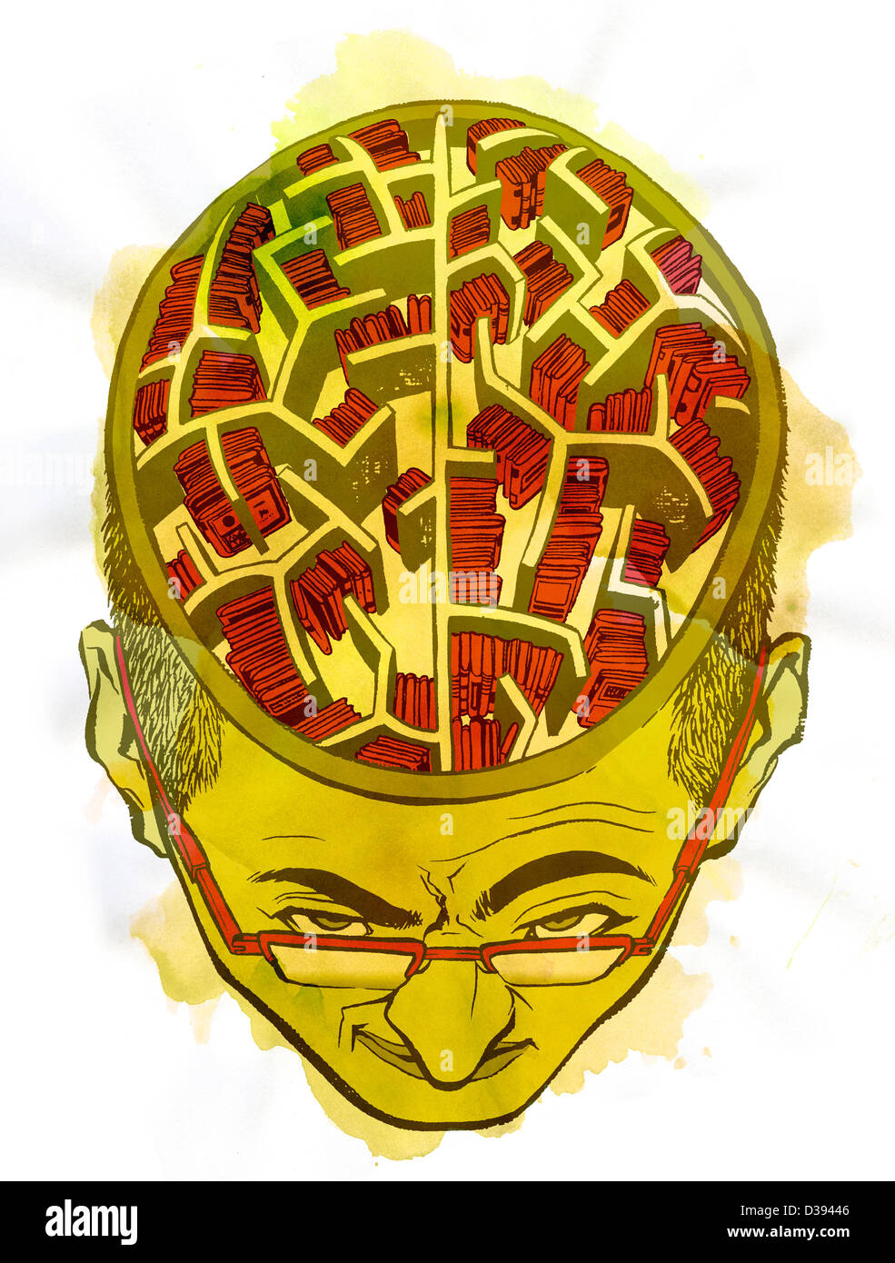 Illustration des menschlichen Gehirns, die Darstellung der Quelle des Wissens Stockfoto