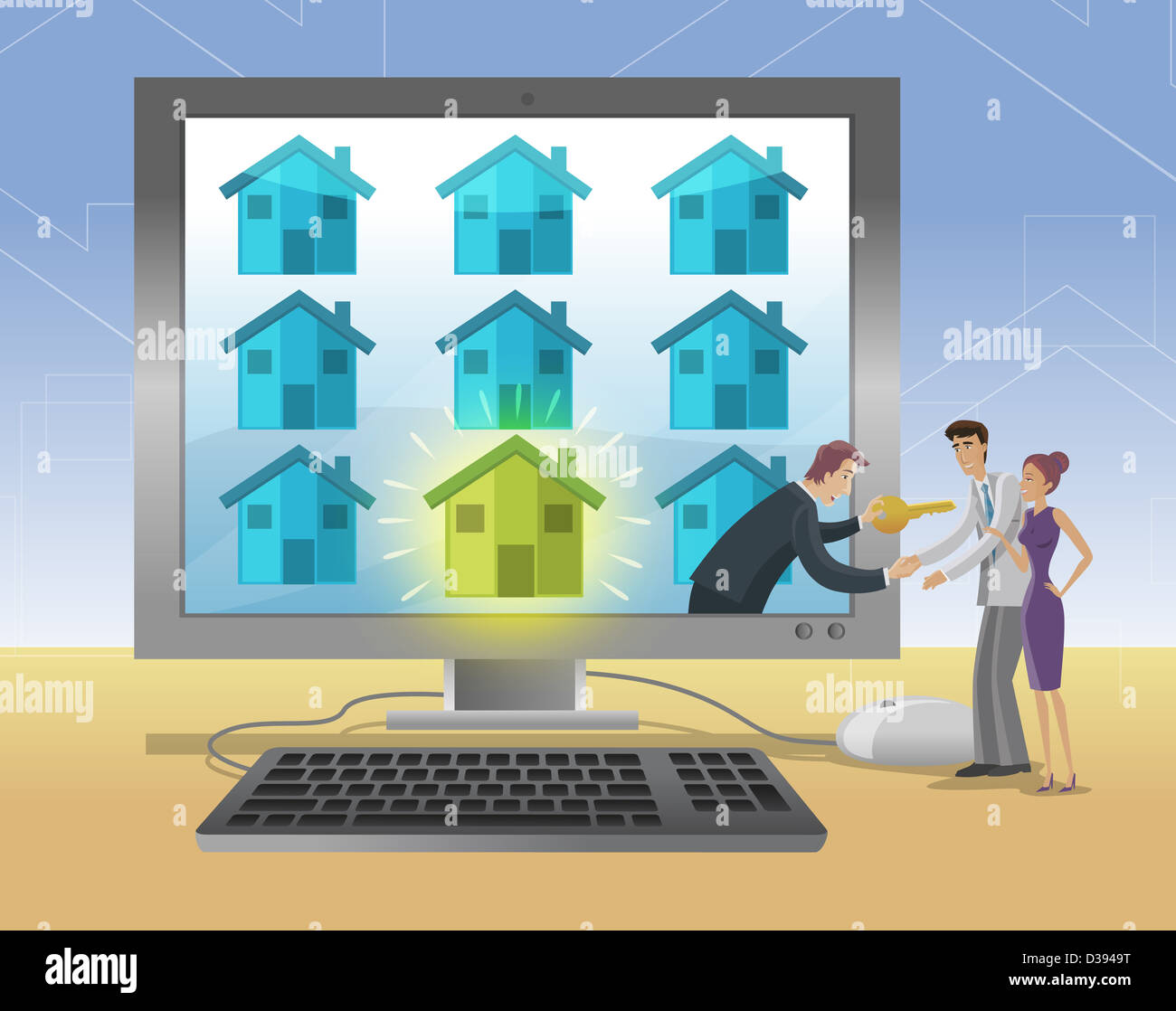Paar Kauf Haus aus Online-Immobilien-Verkauf Stockfoto