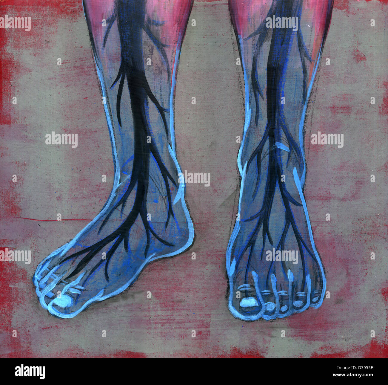 Nahaufnahme von blauen Füßen von diabetischen person Stockfoto