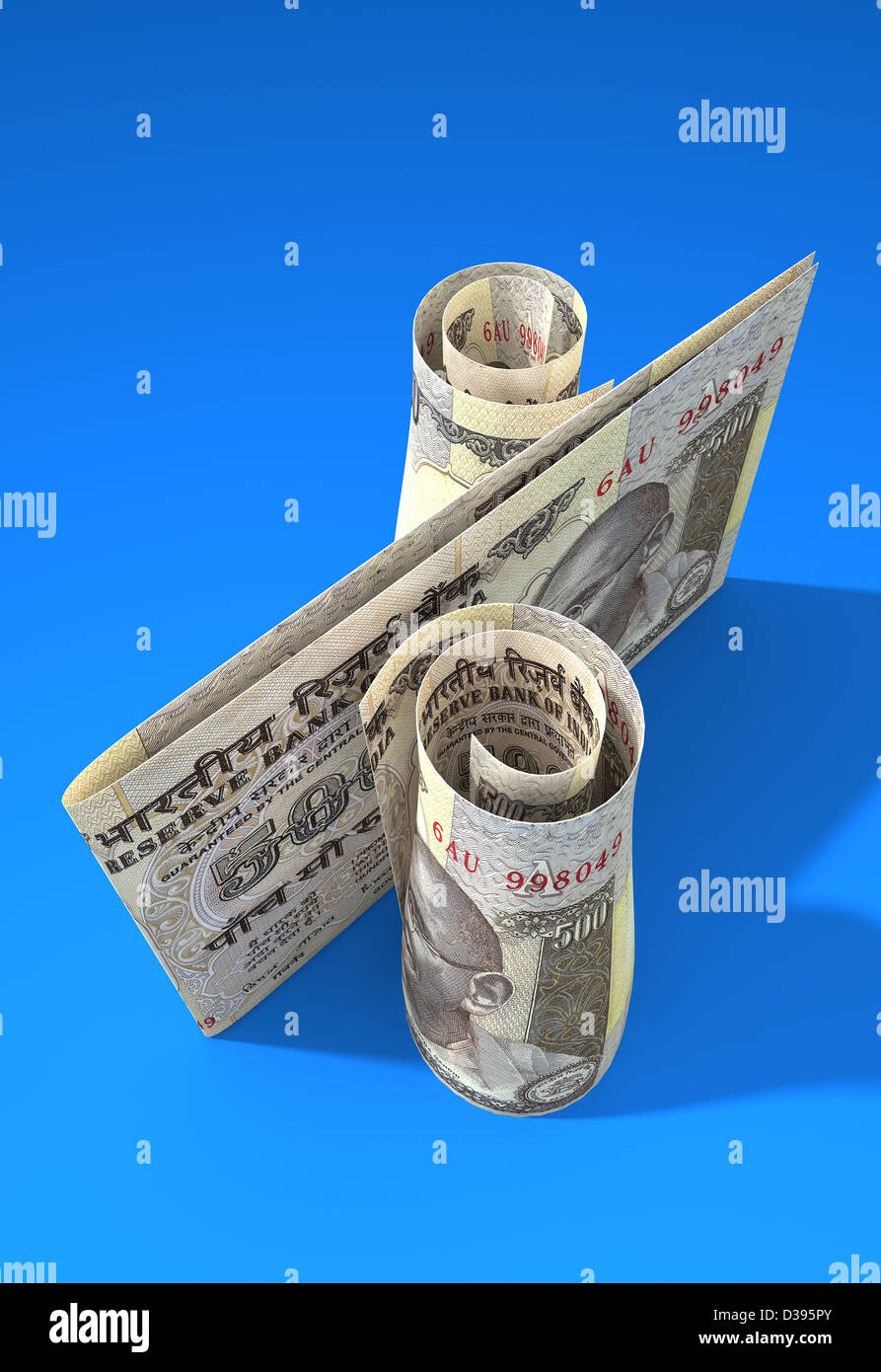 Nahaufnahme von indischer Währung Hinweis auf blauem Hintergrund Stockfoto