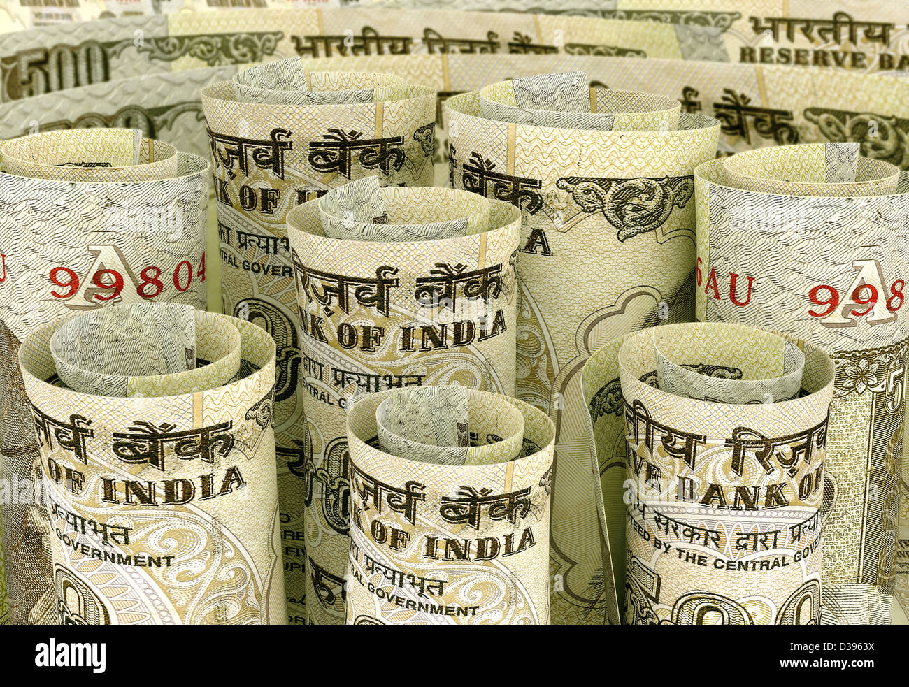 Rolle der indischen Rupien note Stockfoto