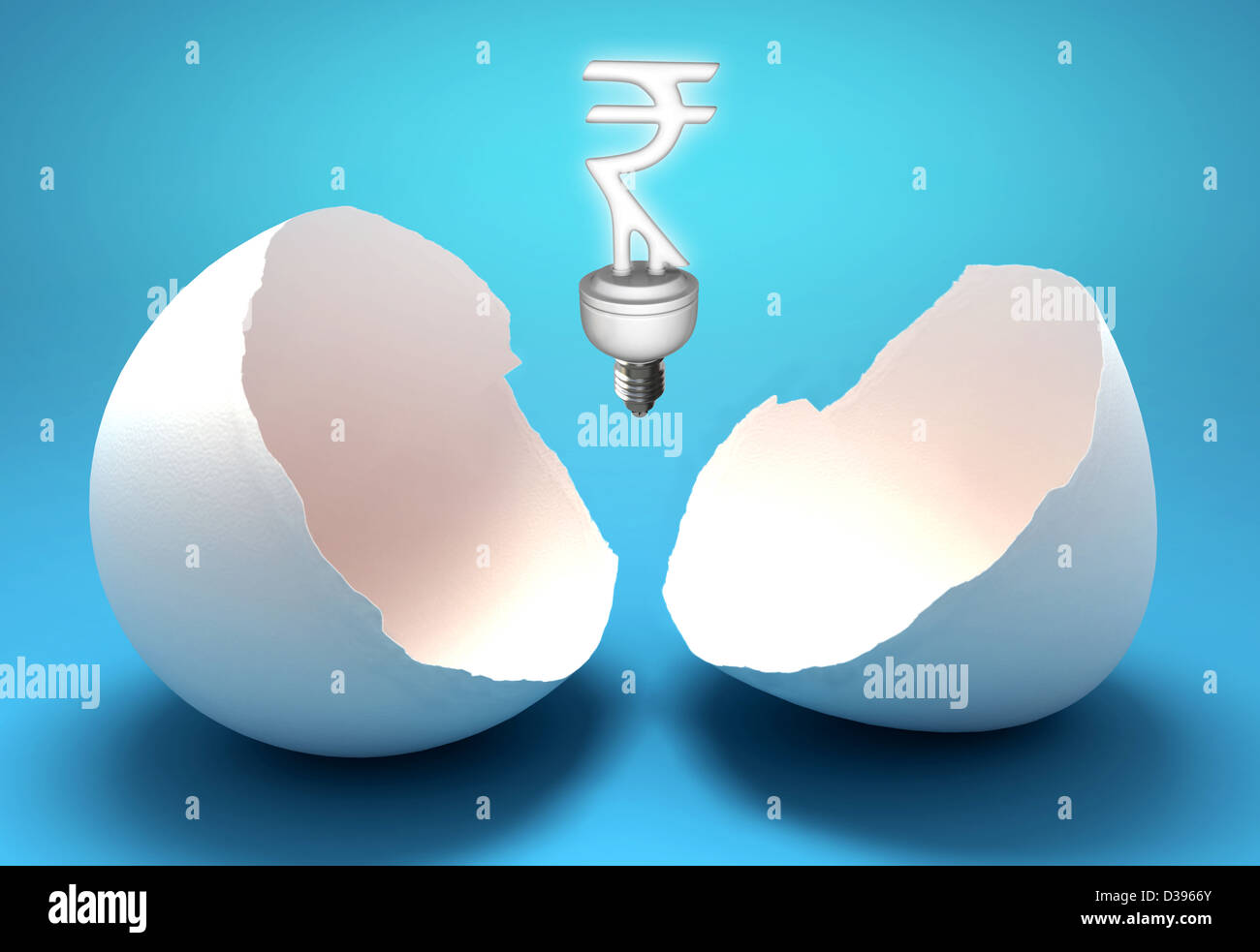 Rupie-Zeichen geformt Glühbirne stellvertretend Konzept der Energiesparmodus Stockfoto