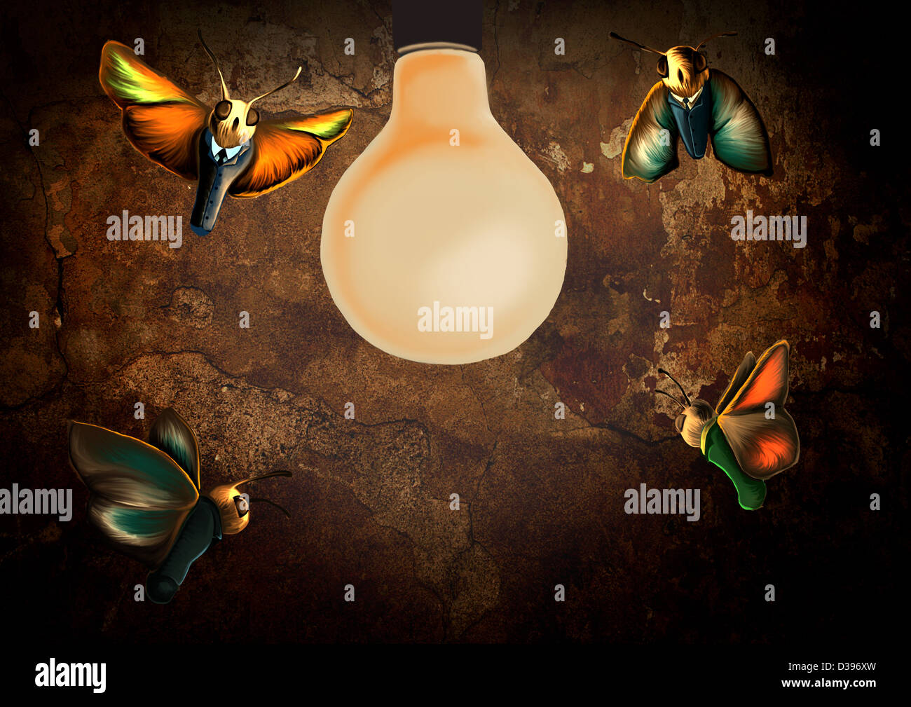 Konzeptionelle Darstellung der Unternehmen Insekten rund um Glühbirne Darstellung Partnerschaft fest Stockfoto