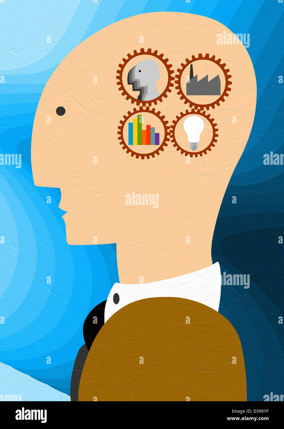 Seitenansicht des Unternehmer Kopf repräsentieren Geschäftsstrategie im Auge Stockfoto