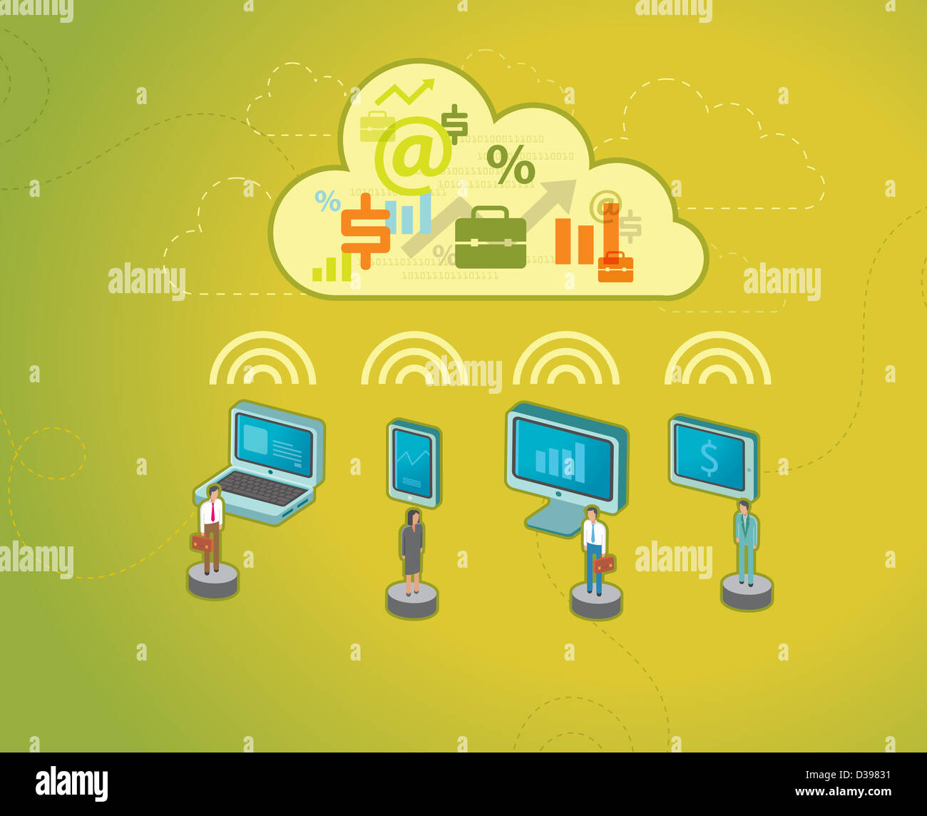 Professionelle Menschen stehen von Gadgets Darstellung das Konzept des Online-business Stockfoto