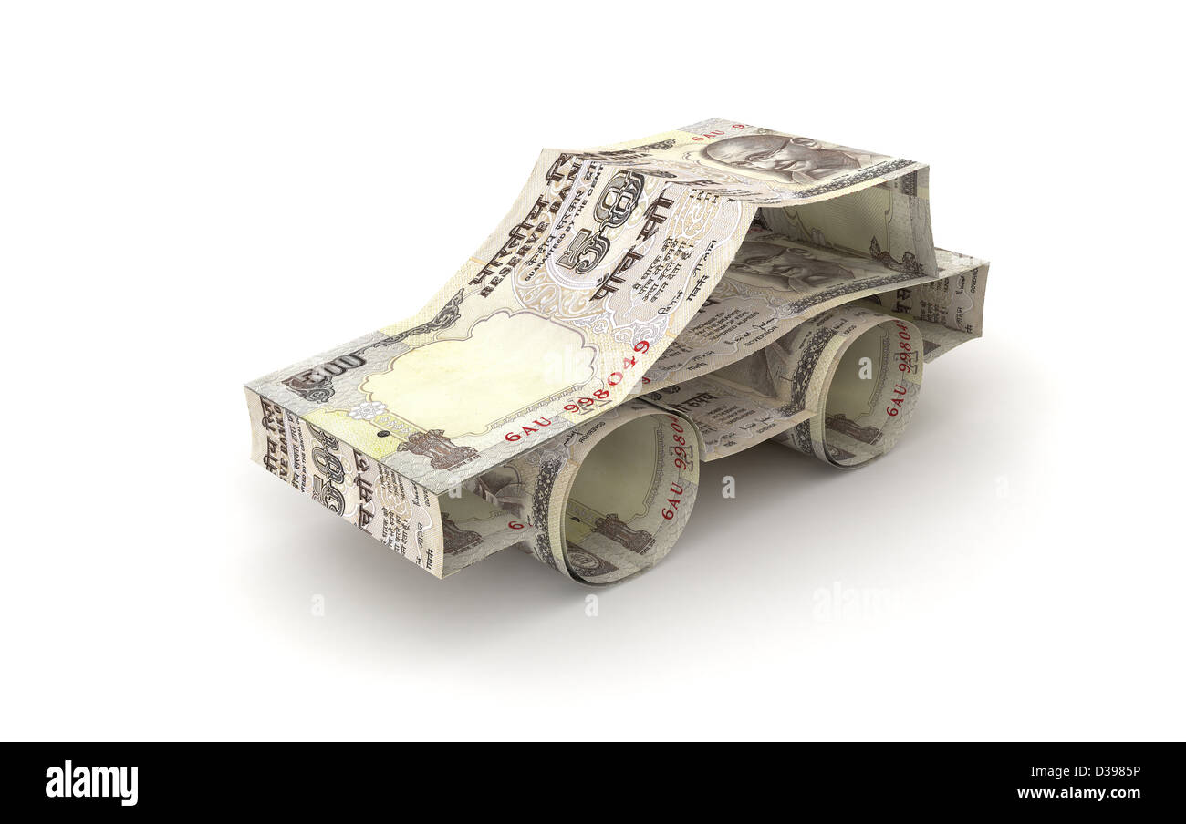 Indische Papierwährung bilden die Form des Fahrzeugs repräsentieren Autokredit Stockfoto