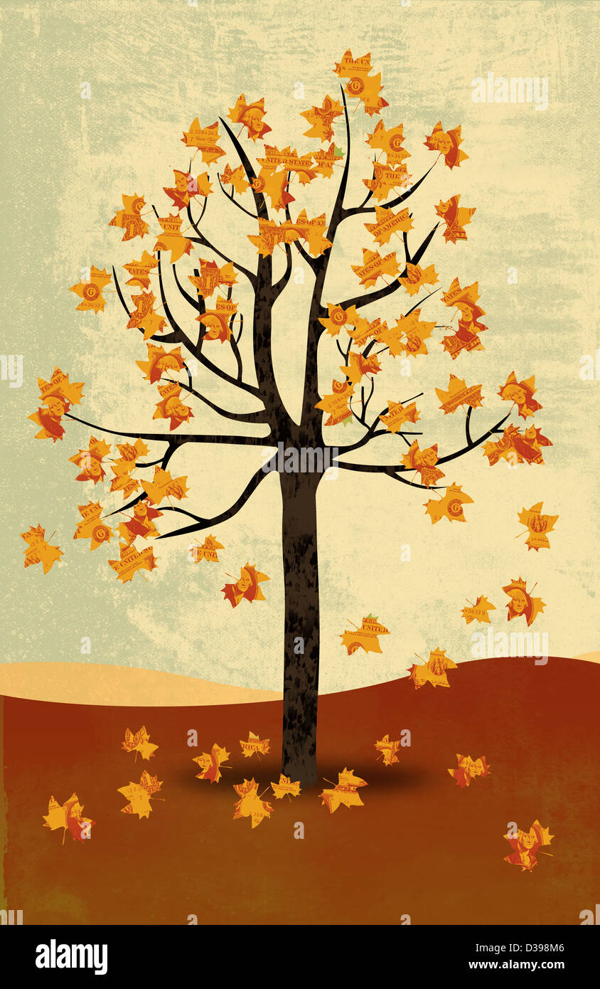 Anschauliches Bild von Ahornbäume im Herbst, die stellvertretend für das Konzept der Rezession Stockfoto