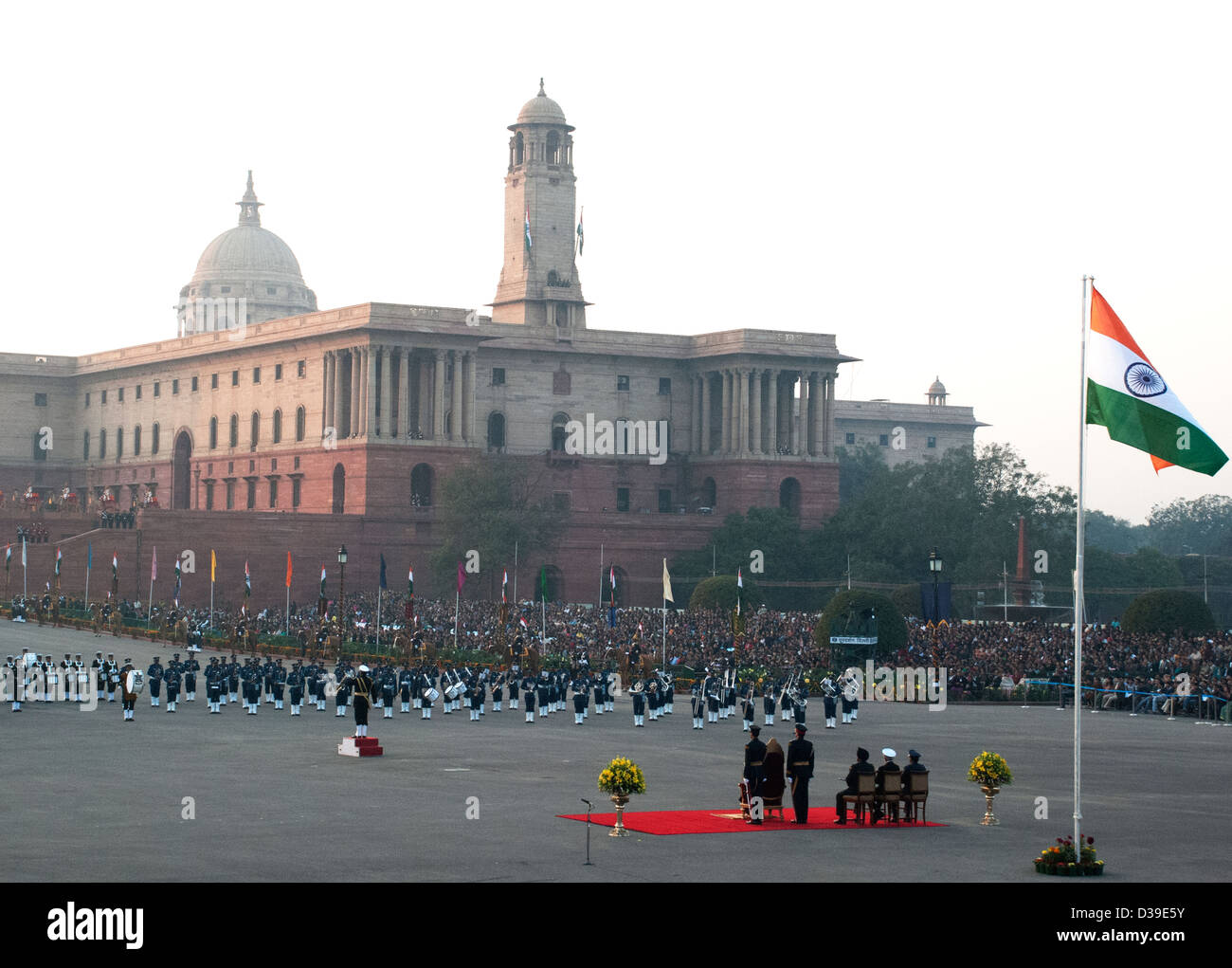 Beating Retreat Zeremonie bei Vijay Chowk, New Delhi, Indien. Stockfoto