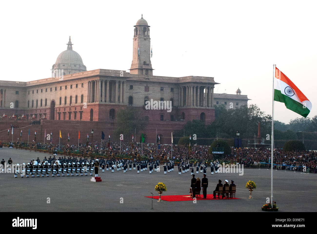 Beating Retreat Zeremonie bei Vijay Chowk, New Delhi, Indien. Stockfoto