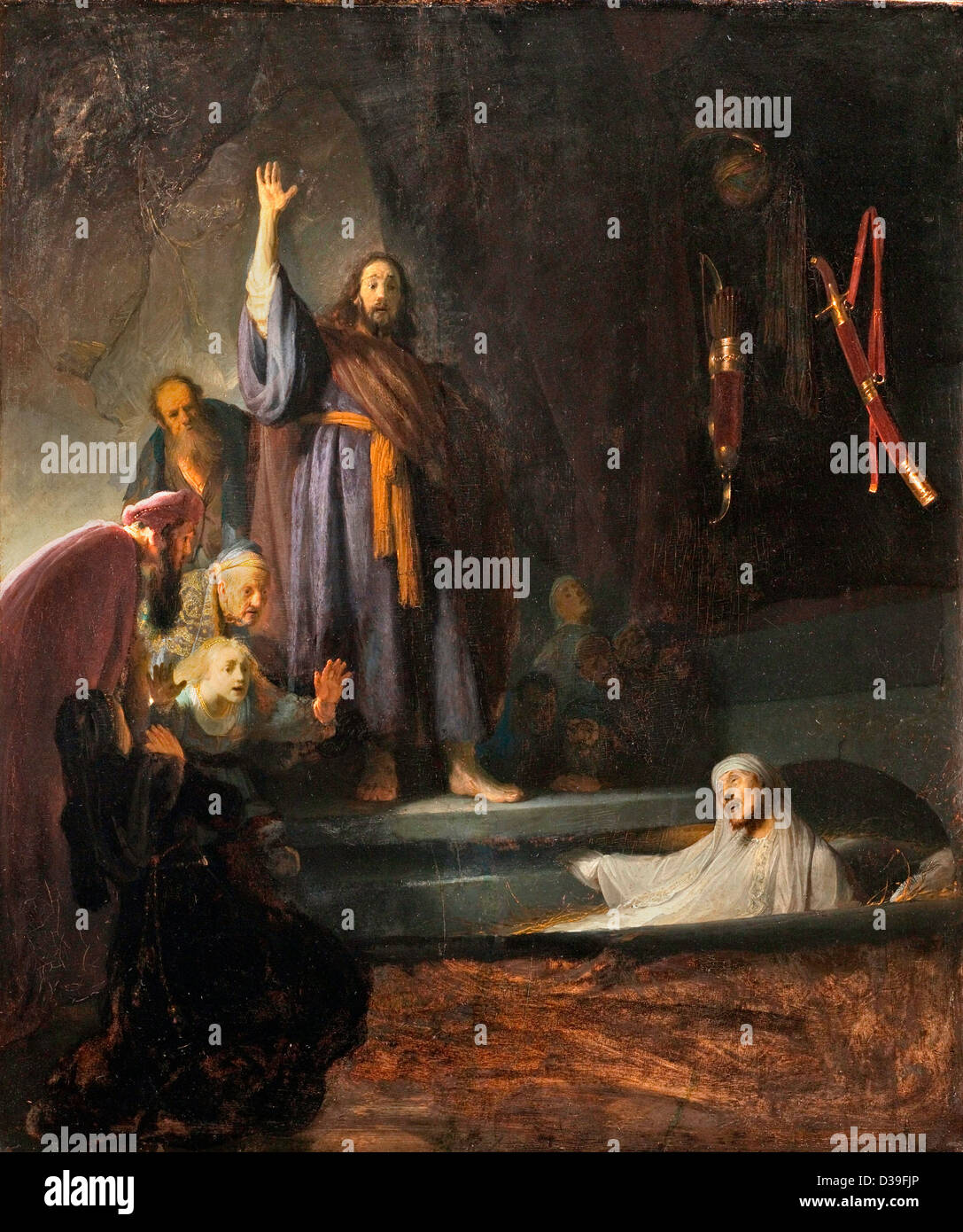 Rembrandt van Rijn, die Anhebung des Lazarus. 1631 Öl auf Holz. Barocke. Los Angeles County Museum of Art. Stockfoto