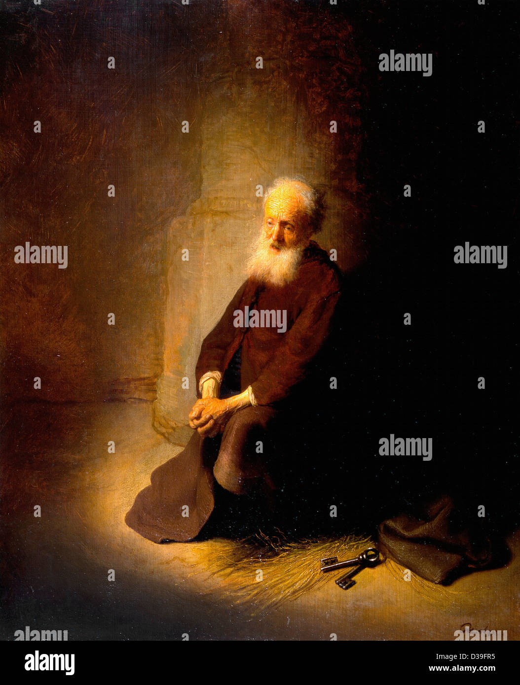 Rembrandt van Rijn, St. Peter im Gefängnis (der Apostel Peter kniend) 1631 Öl auf Holz. Barocke. Israel Museum, Jerusalem. Stockfoto