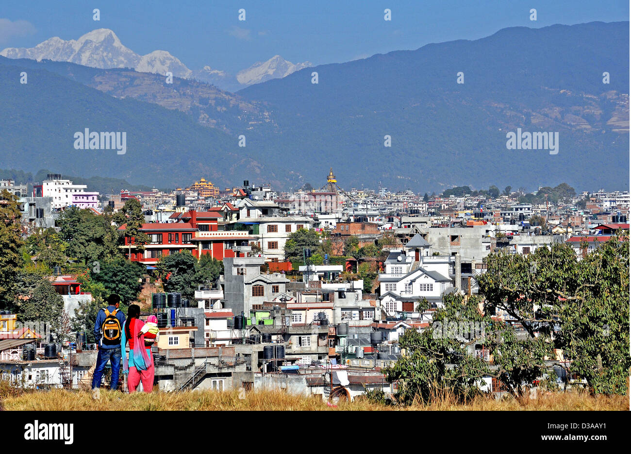 Bodnath Stadt und Himalaya Bereich Nepal Stockfoto