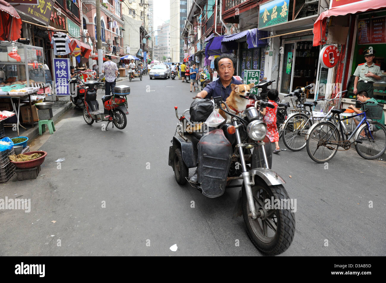 herumfahren mit seinem Motorrad und seinem Hund auf Sie Stockfoto