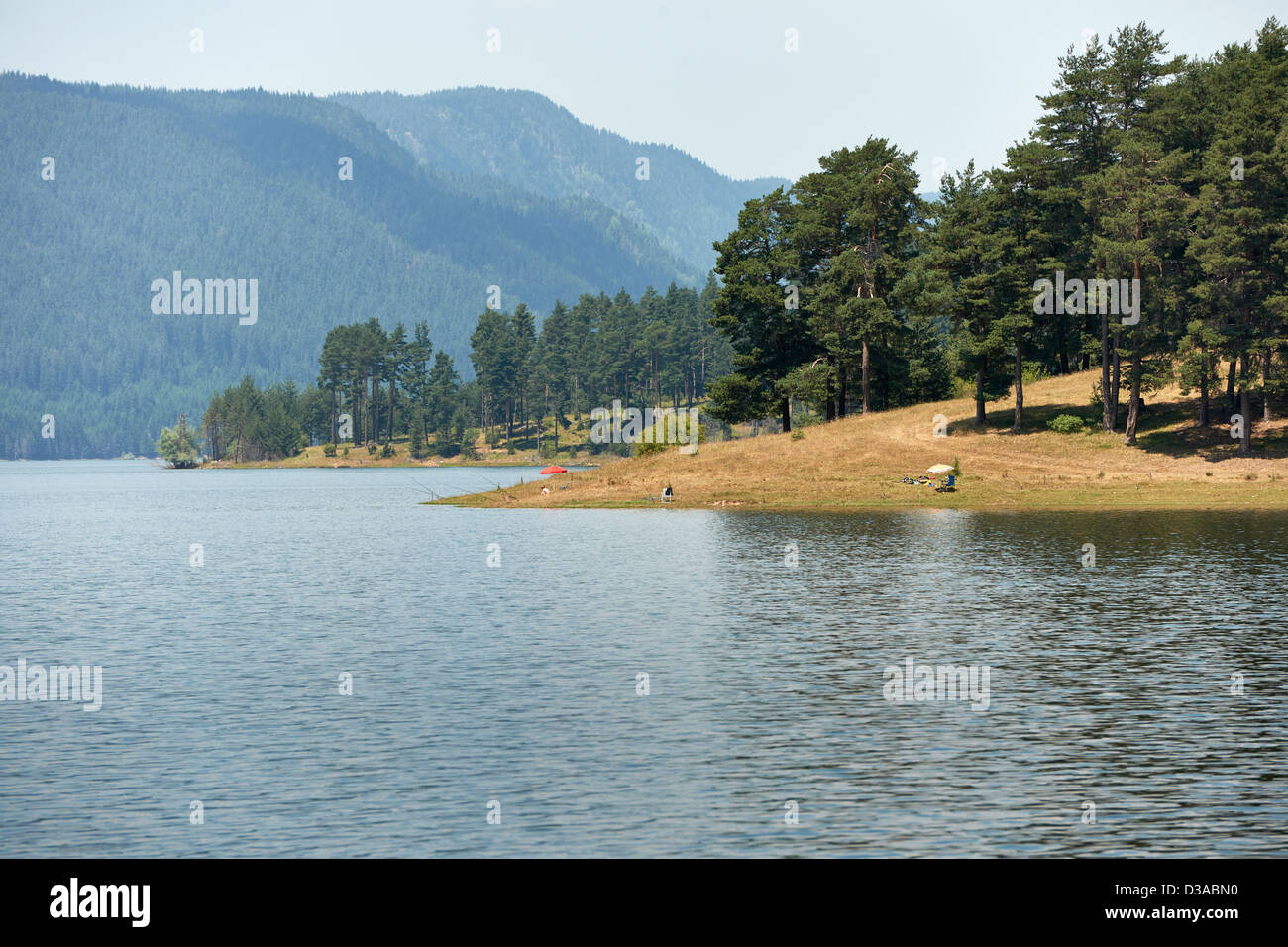 Sommerlandschaft Dospat See in den Rhodopen, Bulgarien Stockfoto
