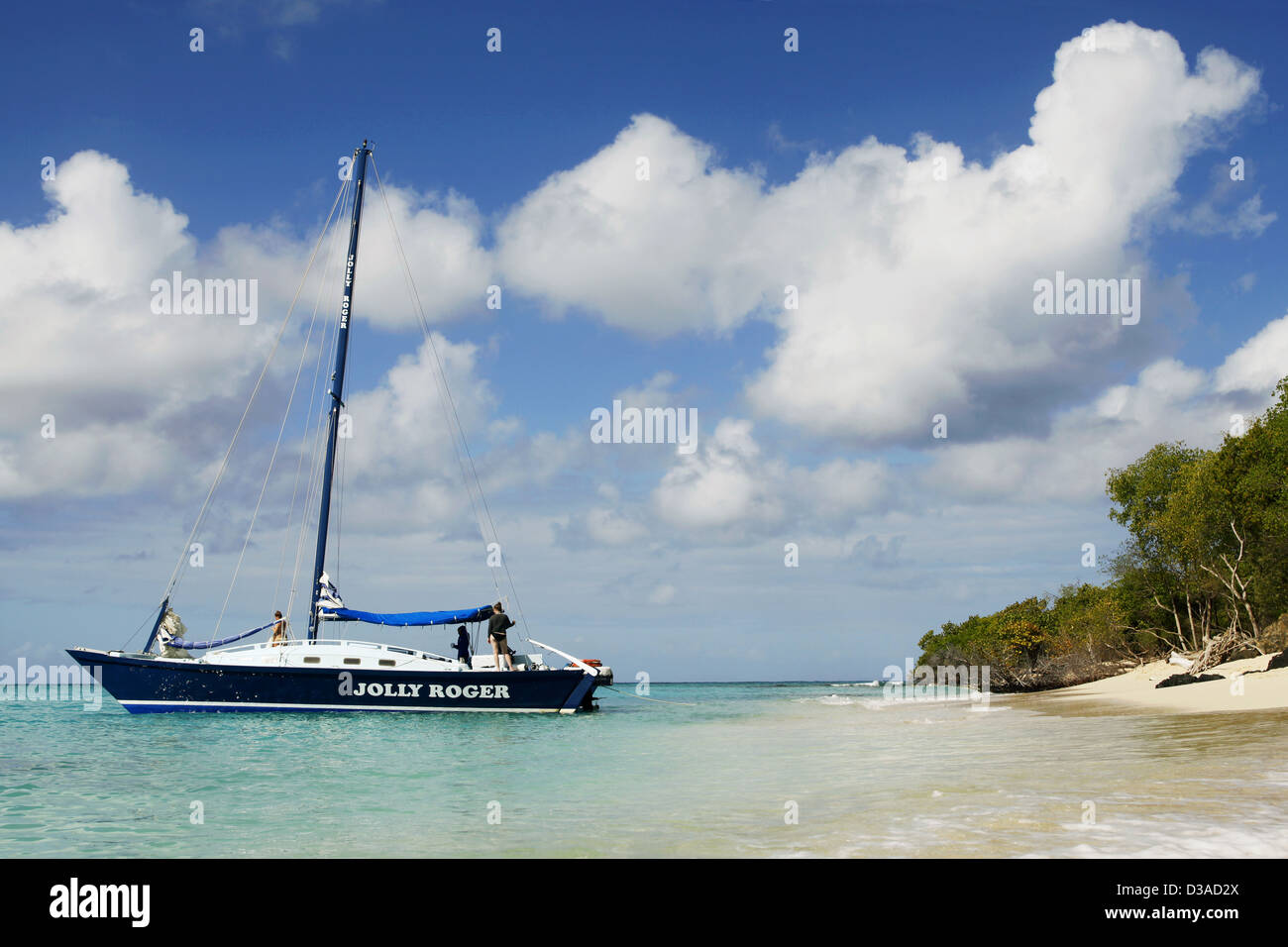 Jolly Roger, 42-Fuß-Katamaran, Buck Island Schnorcheln Reise, US Virgin Islands, Karibik Stockfoto