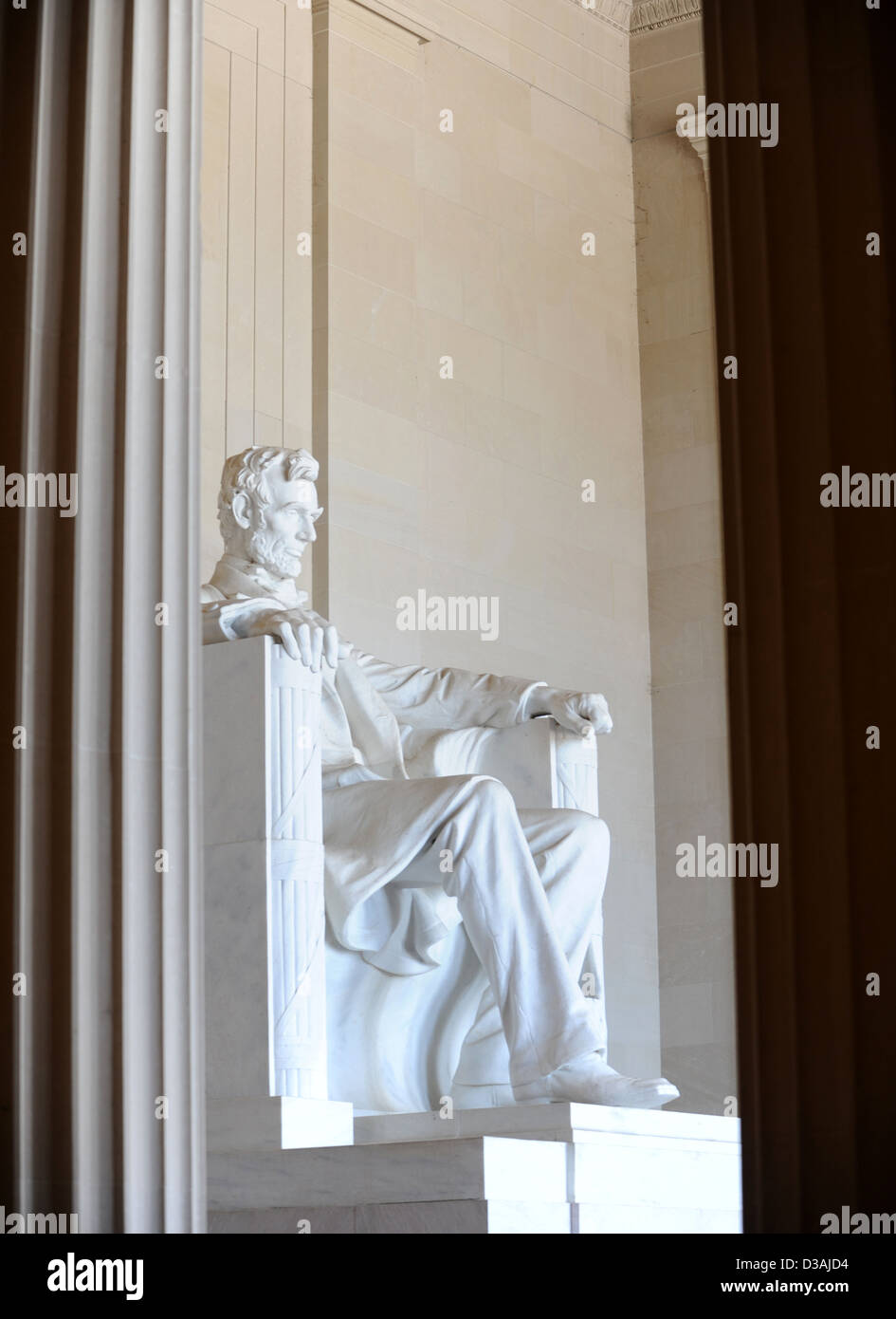 Abraham Lincoln Memorial-Washington DC, Abraham Lincoln mit Pfeiler und Säulen, Gettysburg Address, Bürgerkrieg, USA, Stockfoto