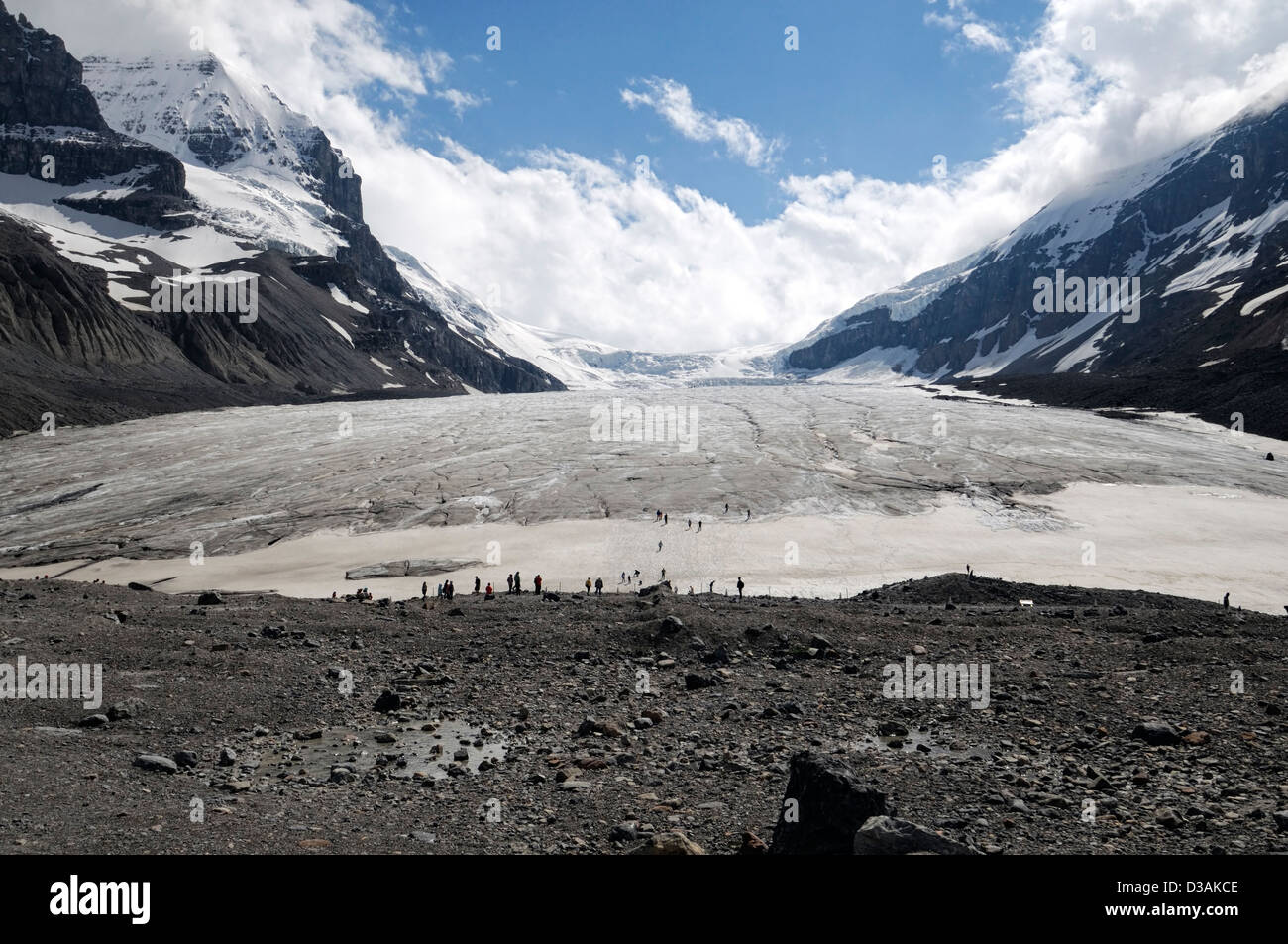 Athabasca Gletscher Columbia Icefield Jasper Nationalpark Alberta Kanada Klima Änderung Retreat Shrink schrumpfen dahin Rückgang Stockfoto