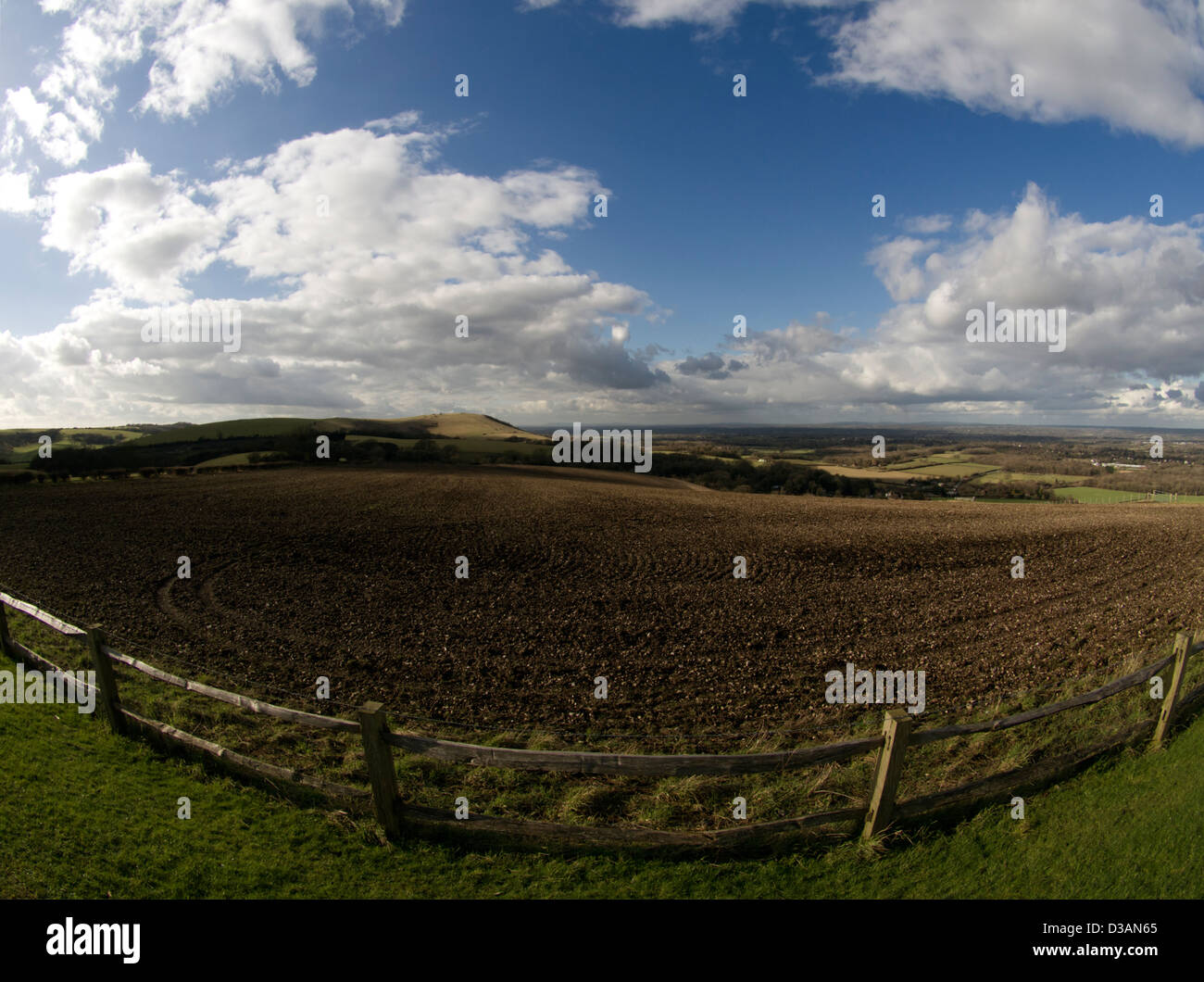 Weitwinkel-Bild der South Downs, Sussex, von Clayton Hill nach Westen Stockfoto