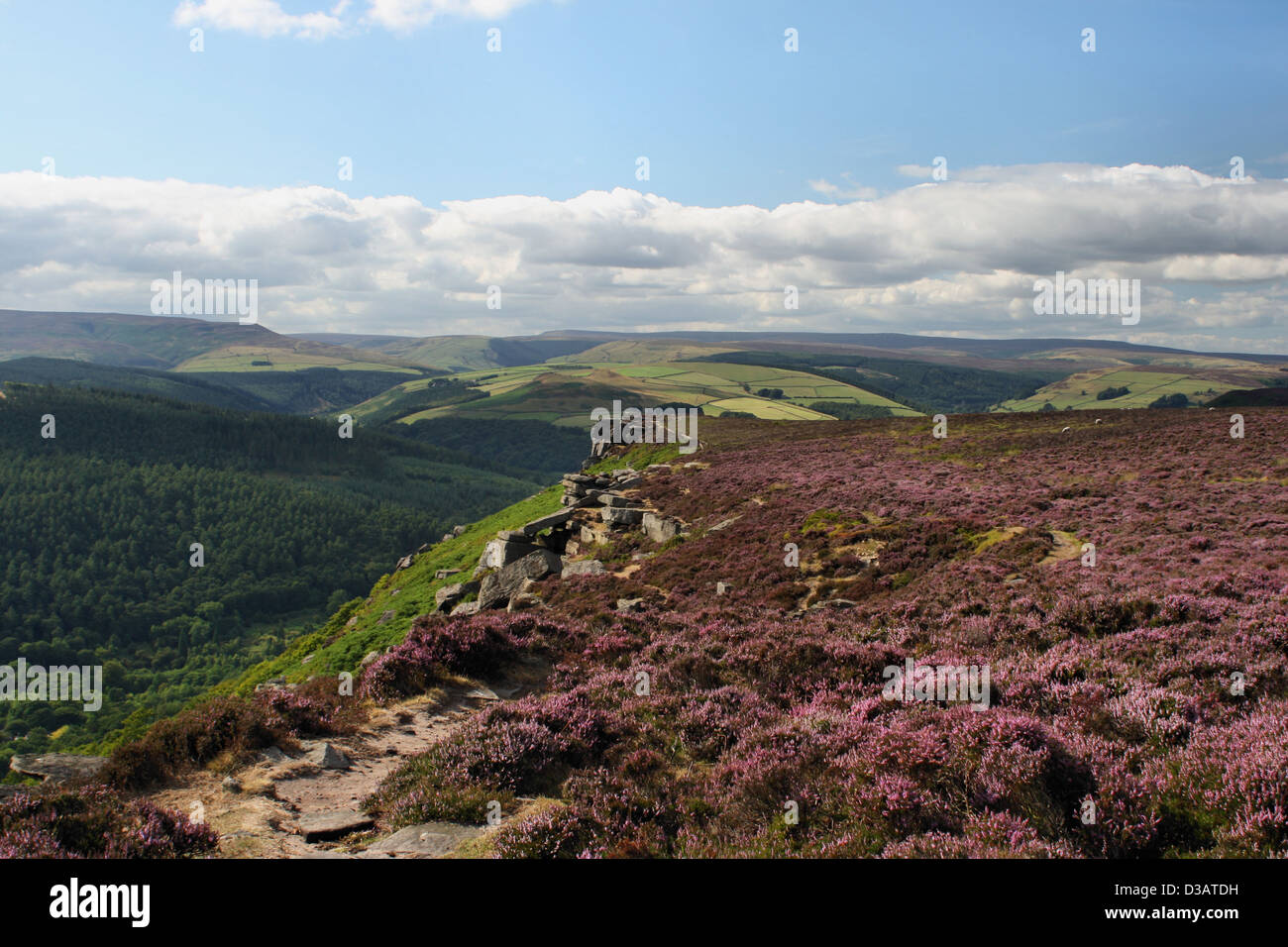 Bamford Moor Ridge Felsen und Heidekraut Stockfoto
