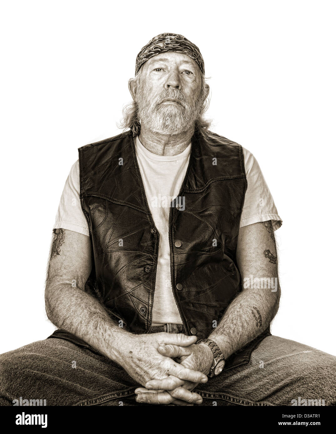 Monochrom harten alten Mannes mit Sepia Tönung Stockfoto