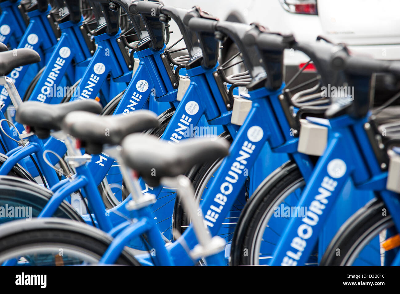 Fahrräder für den öffentlichen Verleih vom Melbourne Bike teilen Schema. Drei weitere Bilder zur Verfügung. Stockfoto