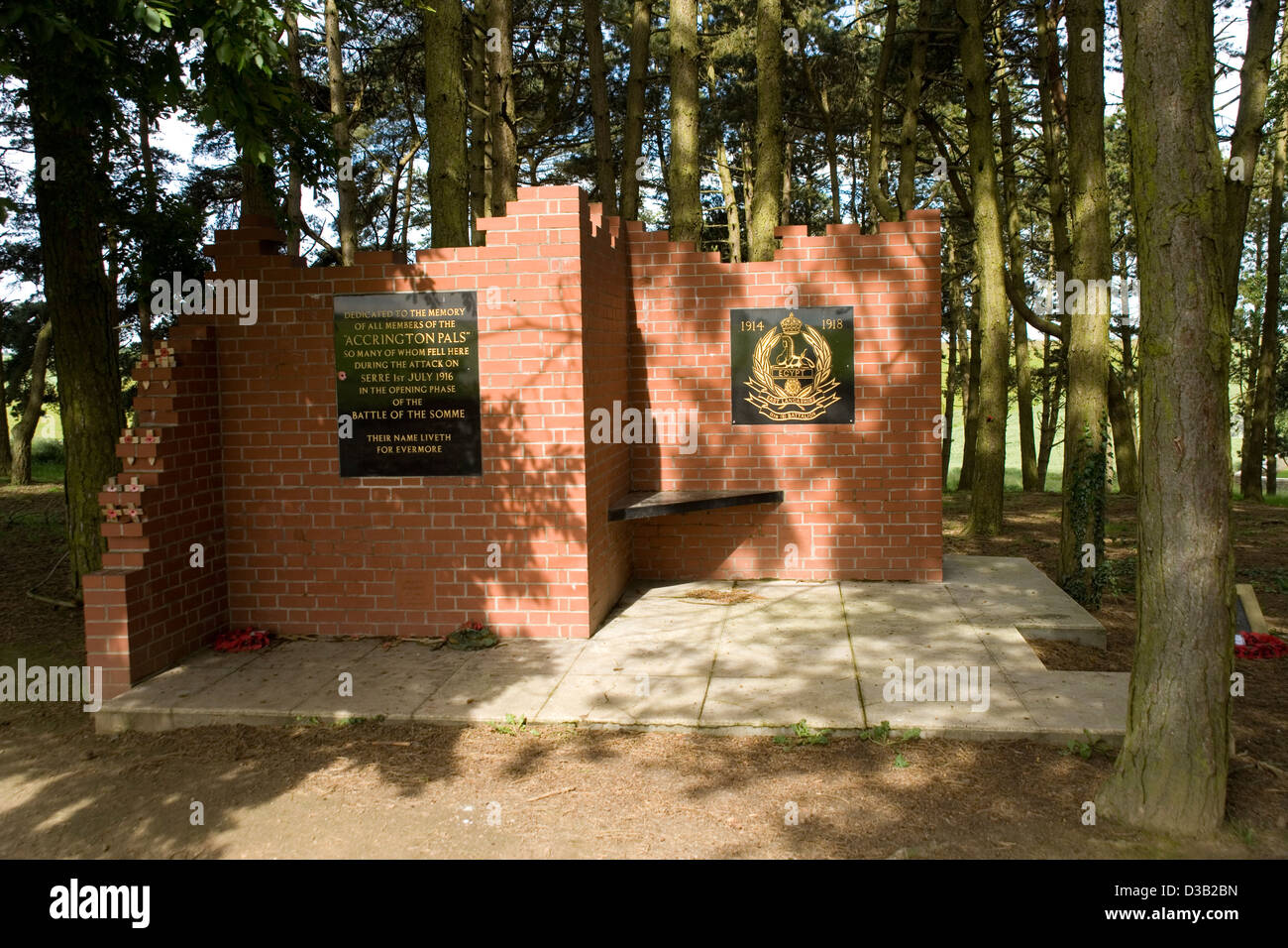 Accrington Pals Memorial in Sheffield Gedenkpark an der Somme Erinnerung an die Schlacht von 1. Juli 1916 im ersten Weltkrieg Stockfoto