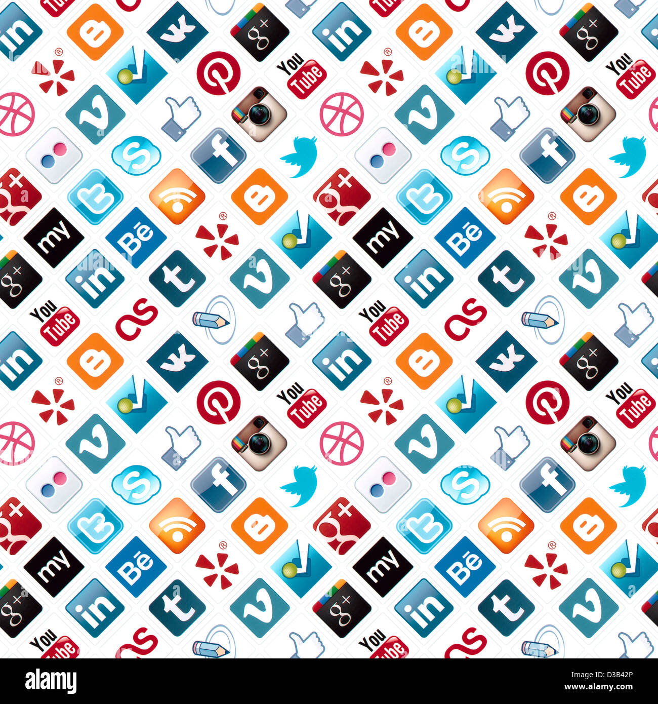 Ein nahtloses Muster mit Logo-Sammlung von bekannten social-Media-Marke auf Papier gedruckt Stockfoto