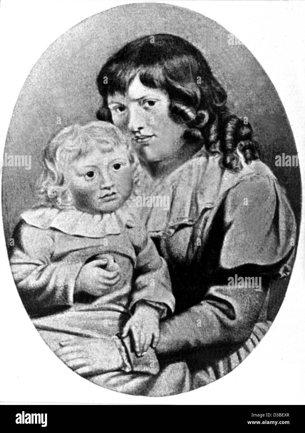 (Dpa-Dateien) - ein zeitgenössisches Porträt zeigt Christiane Vulpius und ihr Sohn August (undatiertes Bild). Seit 1788 lebte sie in einem Konkubinat mit deutscher Dichter und Schriftsteller Goethe, ihr Sohn August am 25. Dezember 1789 geboren wurde. Goethe und Vulpius heiratete erst im Jahre 1806. Sie wurde am 1. Juni 1765 in Weimar geboren. Stockfoto