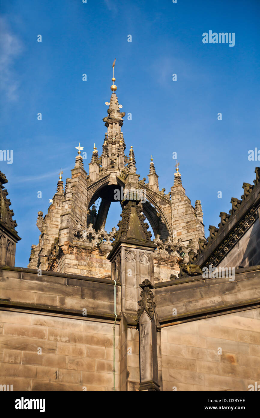 Detail der Krone-Turm (1495, Reparatur/Umbau 1648) die High Kirk of Edinburgh (St Giles Cathedral), Edinburgh, Schottland. Stockfoto