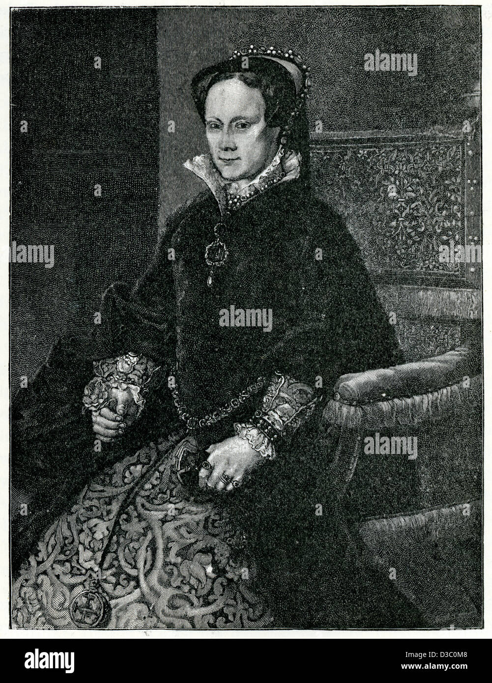 Vintage Stich nach Antonio More, der Queen Mary I von England Stockfoto