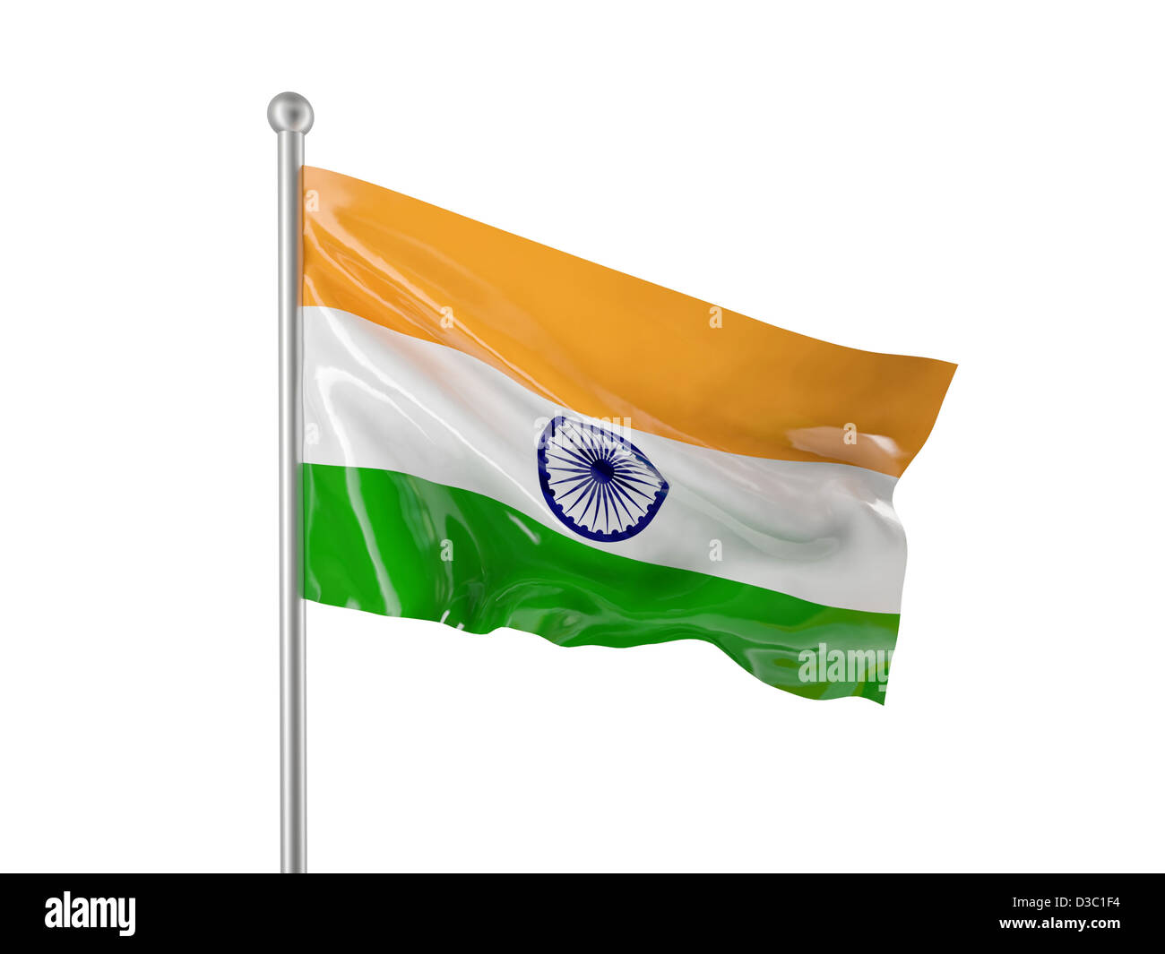 indische Flagge isoliert auf weiss Stockfoto