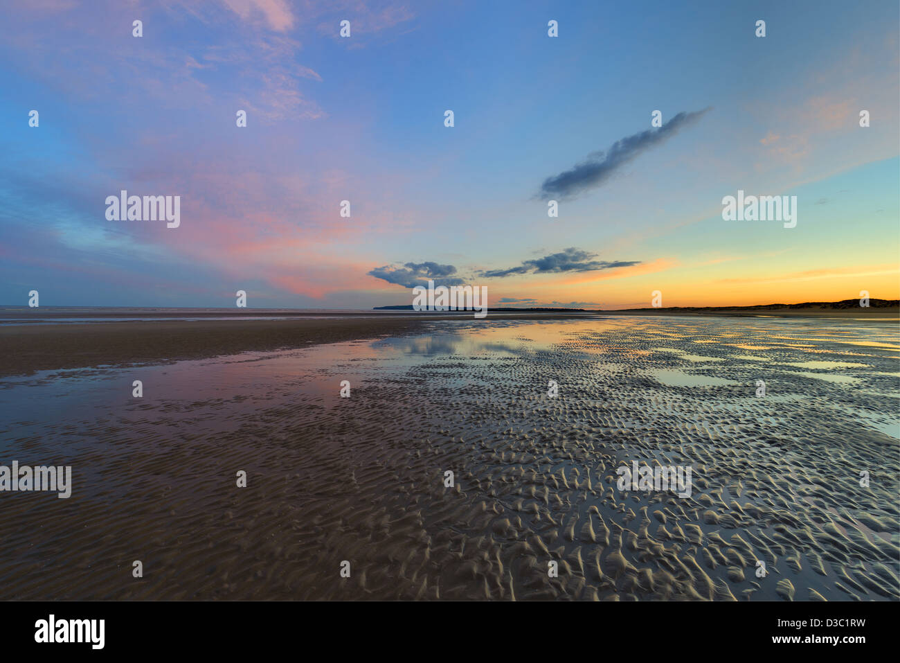 Camber Sands Sonnenuntergang, East Sussex Stockfoto