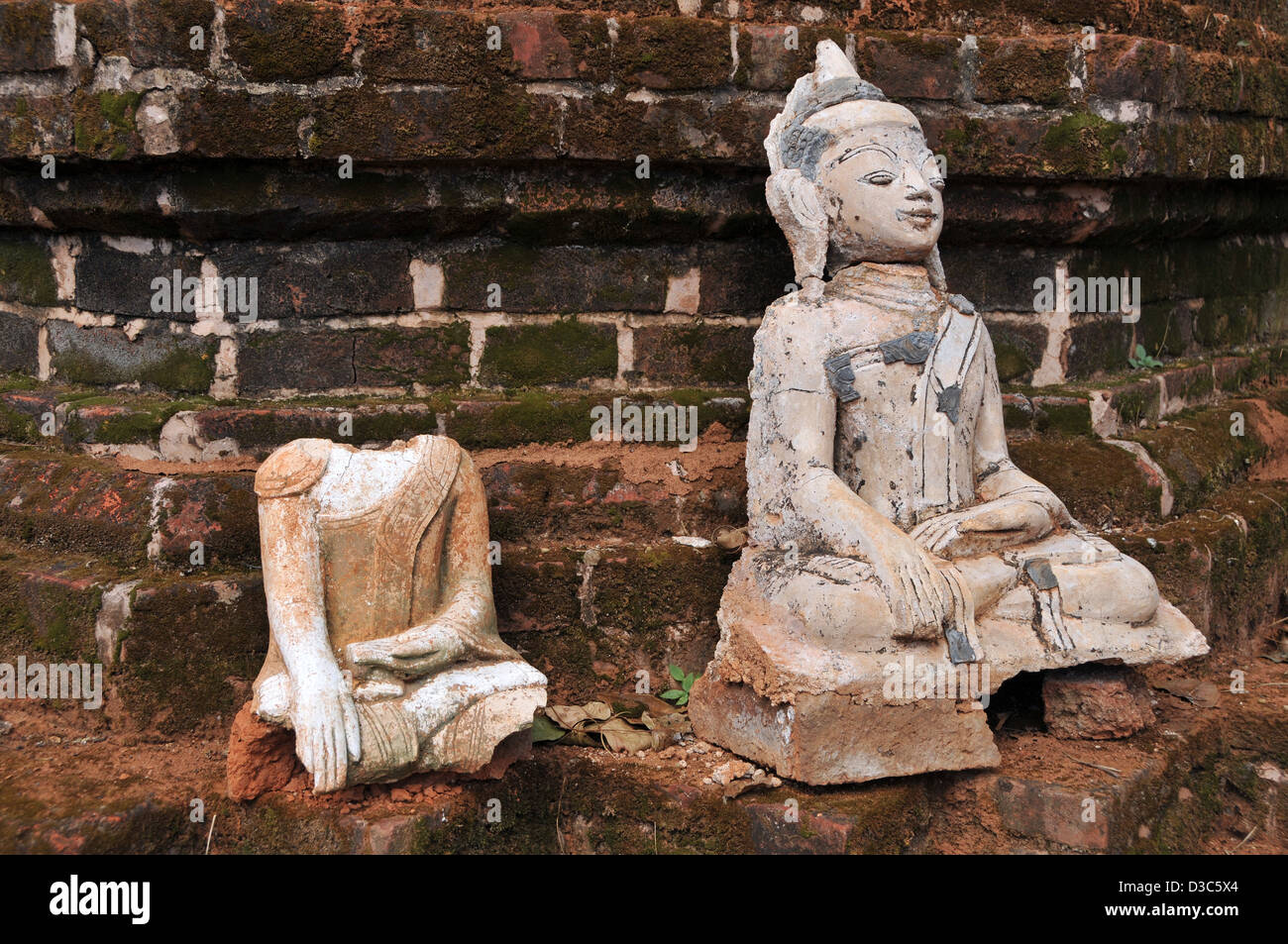 Gebrochene buddhistischen Statuen, Kakku, Shan-Staat, Burma, Myanmar Stockfoto