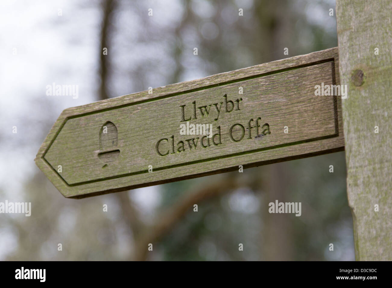 Llwybr Clawdd Offa - Offa es Dyke Path Holzschild Stockfoto