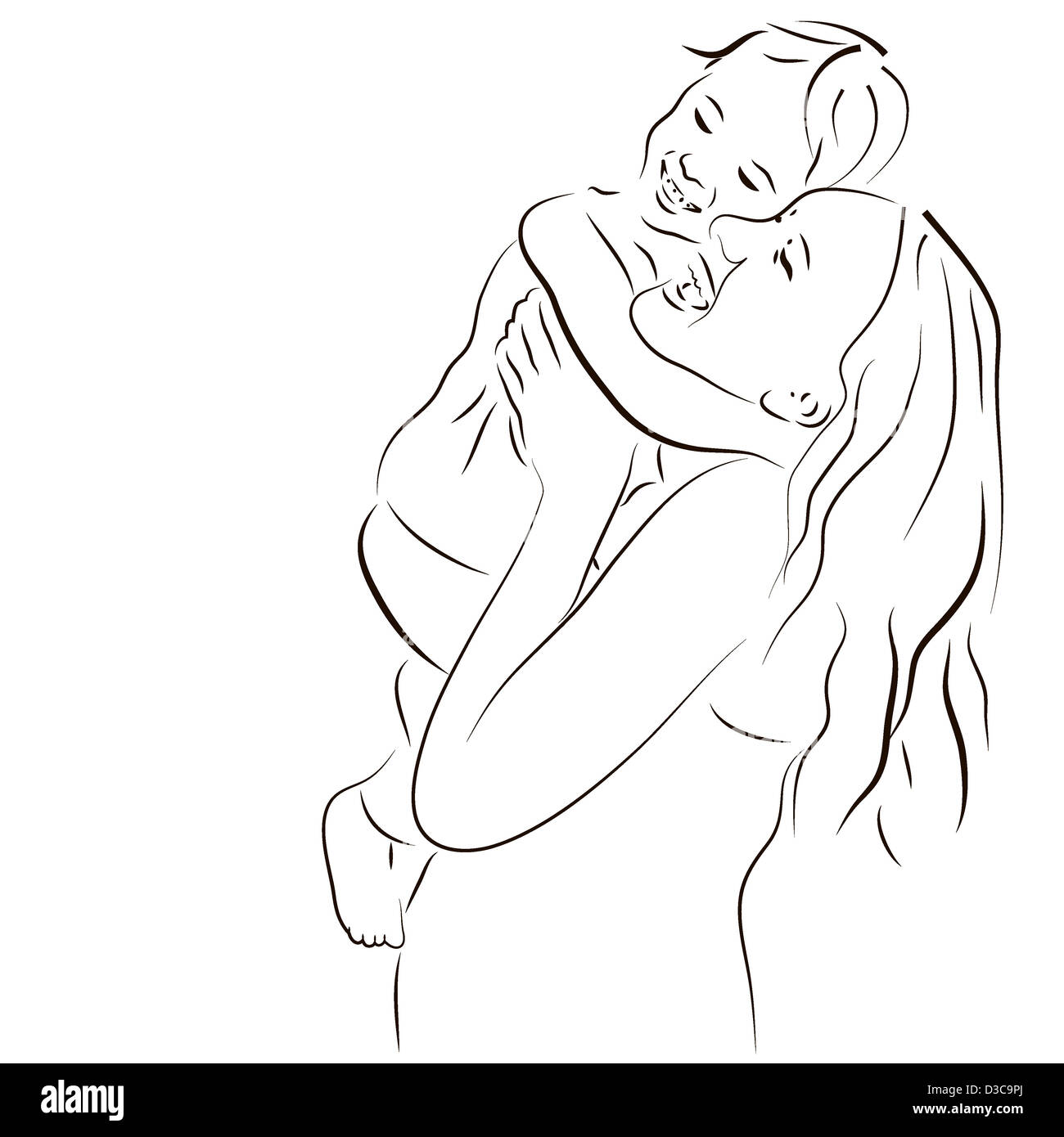 Hand gezeichnete Silhouette der Mutter und ein baby Stockfoto