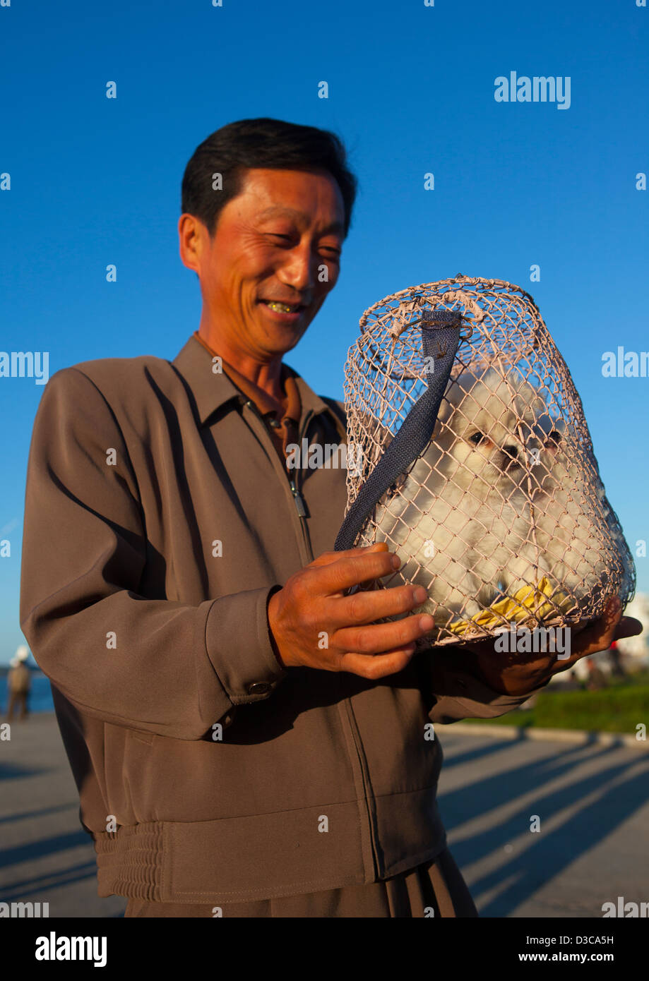 Nordkoreanische Mann kaufen Hunde, Wonsan, Nordkorea Stockfotografie - Alamy