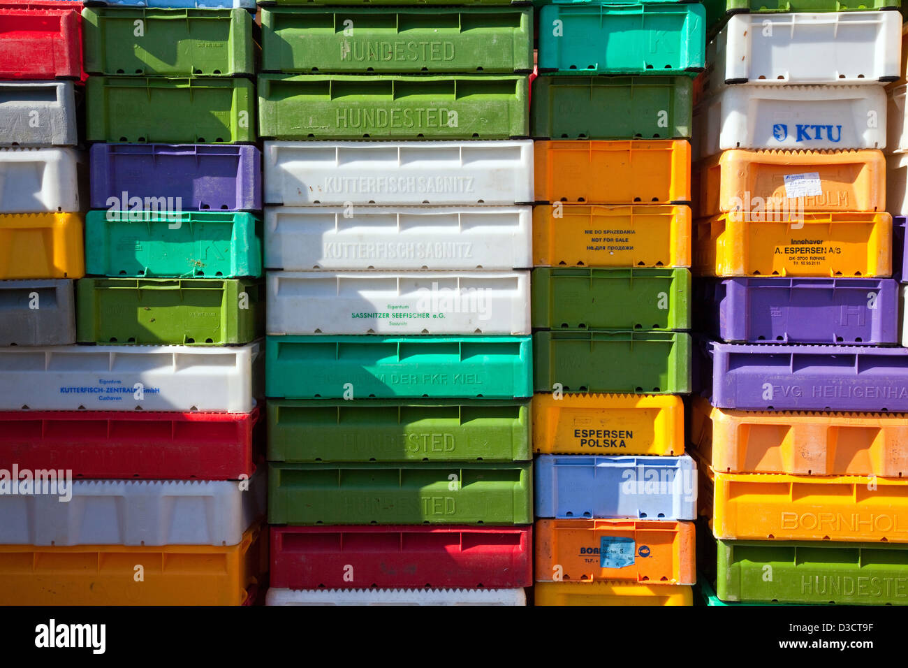 Maasholm, Deutschland, Fisch-Kisten Stockfoto