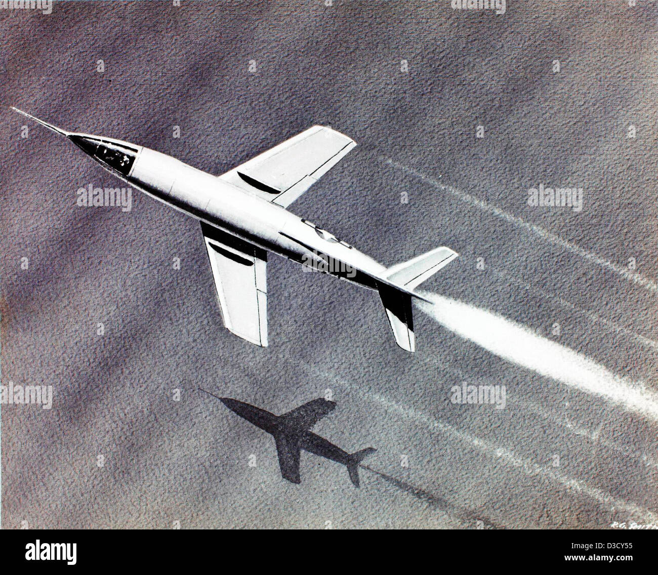 Die Douglas D-558-2 war ein Experimentalflugzeug, das in den 1940er Jahren für Hochgeschwindigkeitsflugversuche entwickelt wurde. Es wurde von Testpiloten der US Navy und Navy, einschließlich Chuck Yeager, verwendet, um Daten über Überschallflüge zu sammeln. Stockfoto