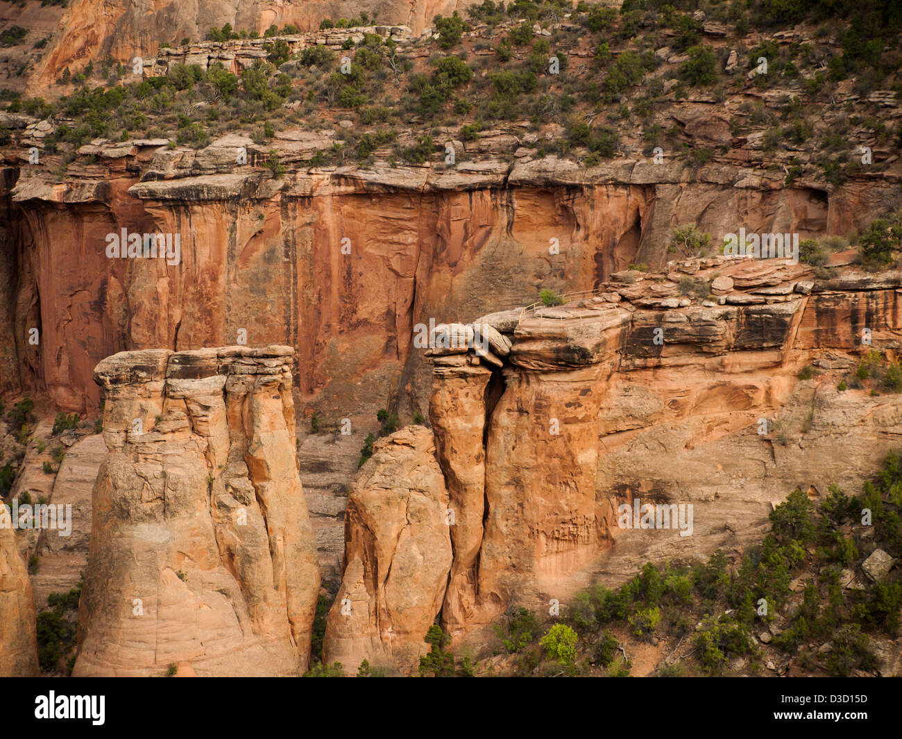Colorado National Monument ist ein Teil des National Park Service in der Nähe der Stadt Grand Junction, Colorado. Spektakuläre Schluchten tief in Sandstein und Granit Gneis - Schiefer Felsformationen, in einigen Bereichen. Stockfoto