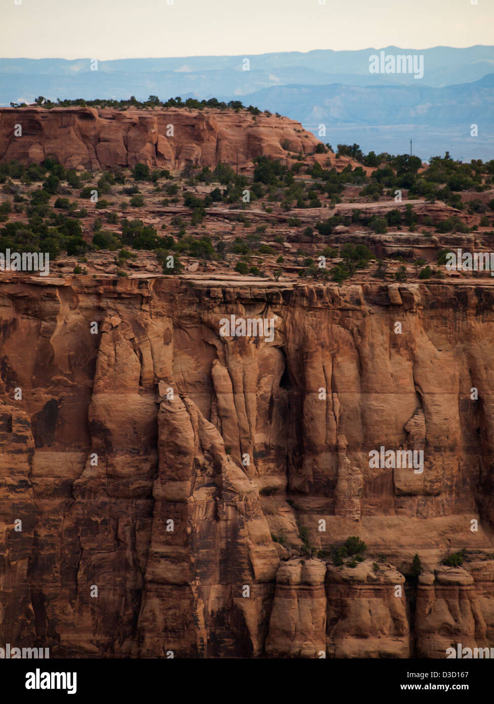 Colorado National Monument ist ein Teil des National Park Service in der Nähe der Stadt Grand Junction, Colorado. Spektakuläre Schluchten tief in Sandstein und Granit Gneis - Schiefer Felsformationen, in einigen Bereichen. Stockfoto