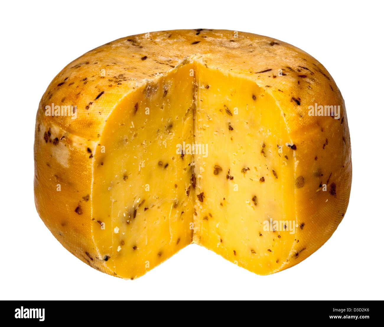 Teifi Käse mit Kümmel schneiden Runde, Wales, UK Stockfoto