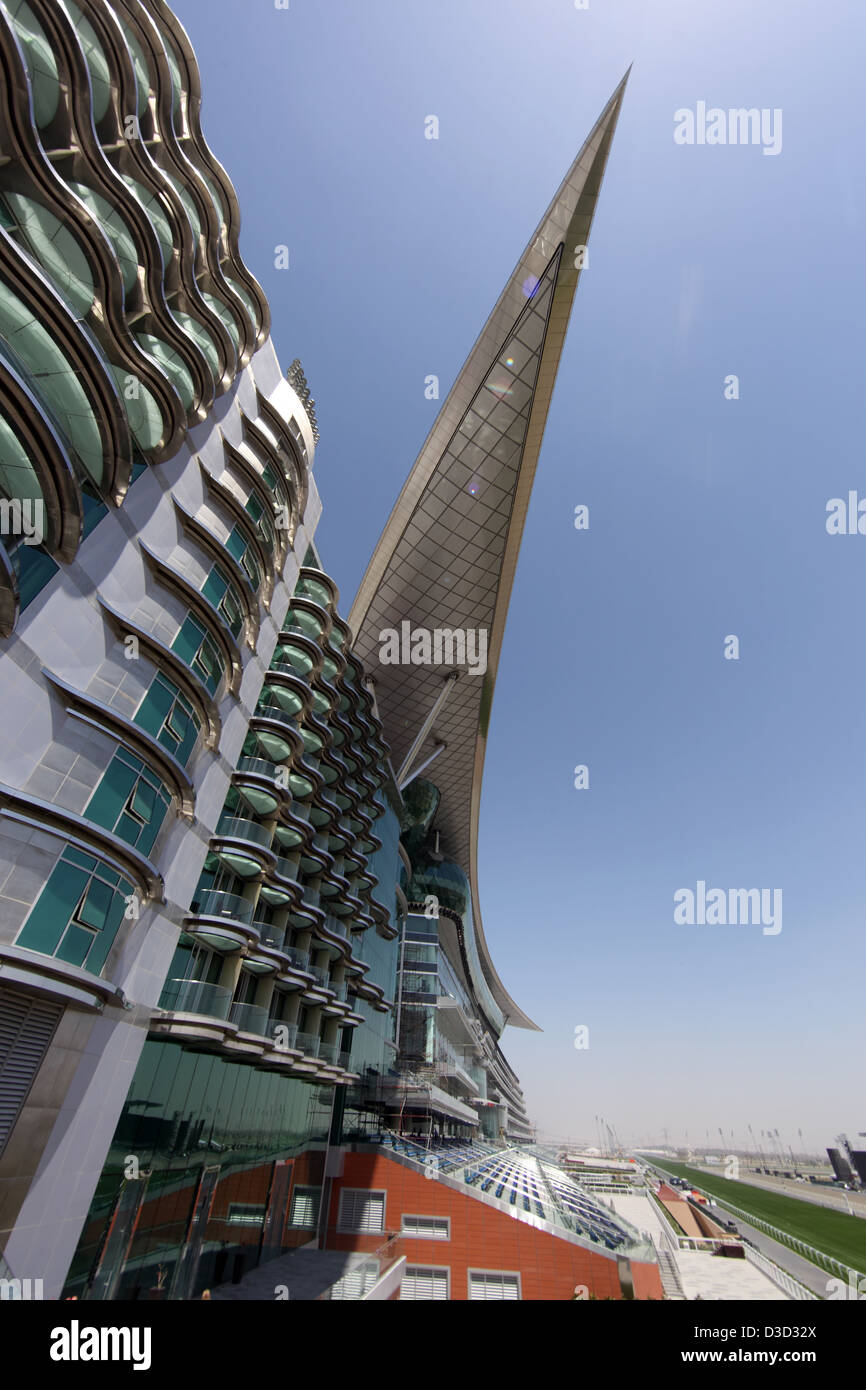 Dubai, Vereinigte Arabische Emirate, Tribüne der Rennbahn Meydan Stockfoto