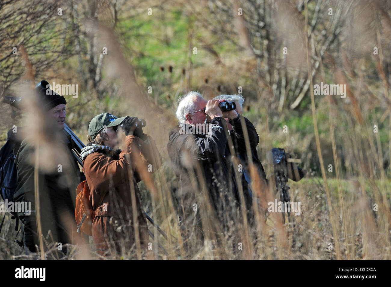 Vogelbeobachter oder Twitchers im Rainham Sümpfe RSPB Naturreservat von Fluß Themse Essex UK Stockfoto