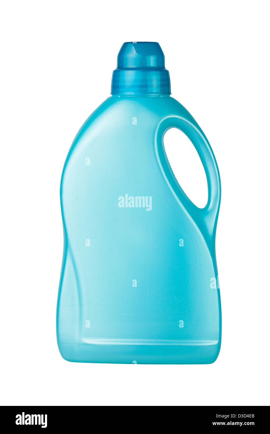 Container-Waschmittel blau auf weißem Hintergrund Stockfoto