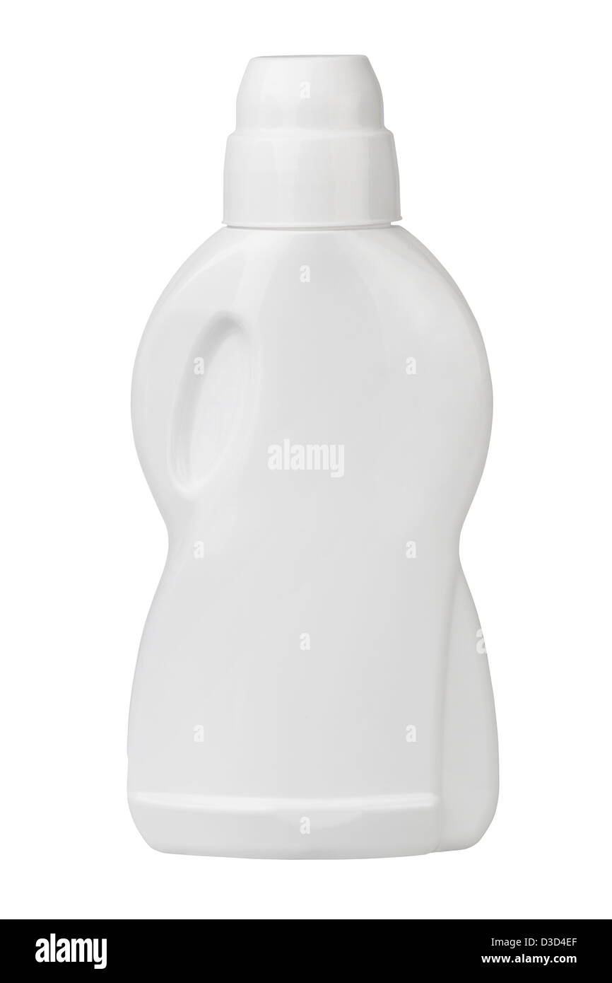 Container-Waschmittel weiß auf weißem Hintergrund Stockfoto