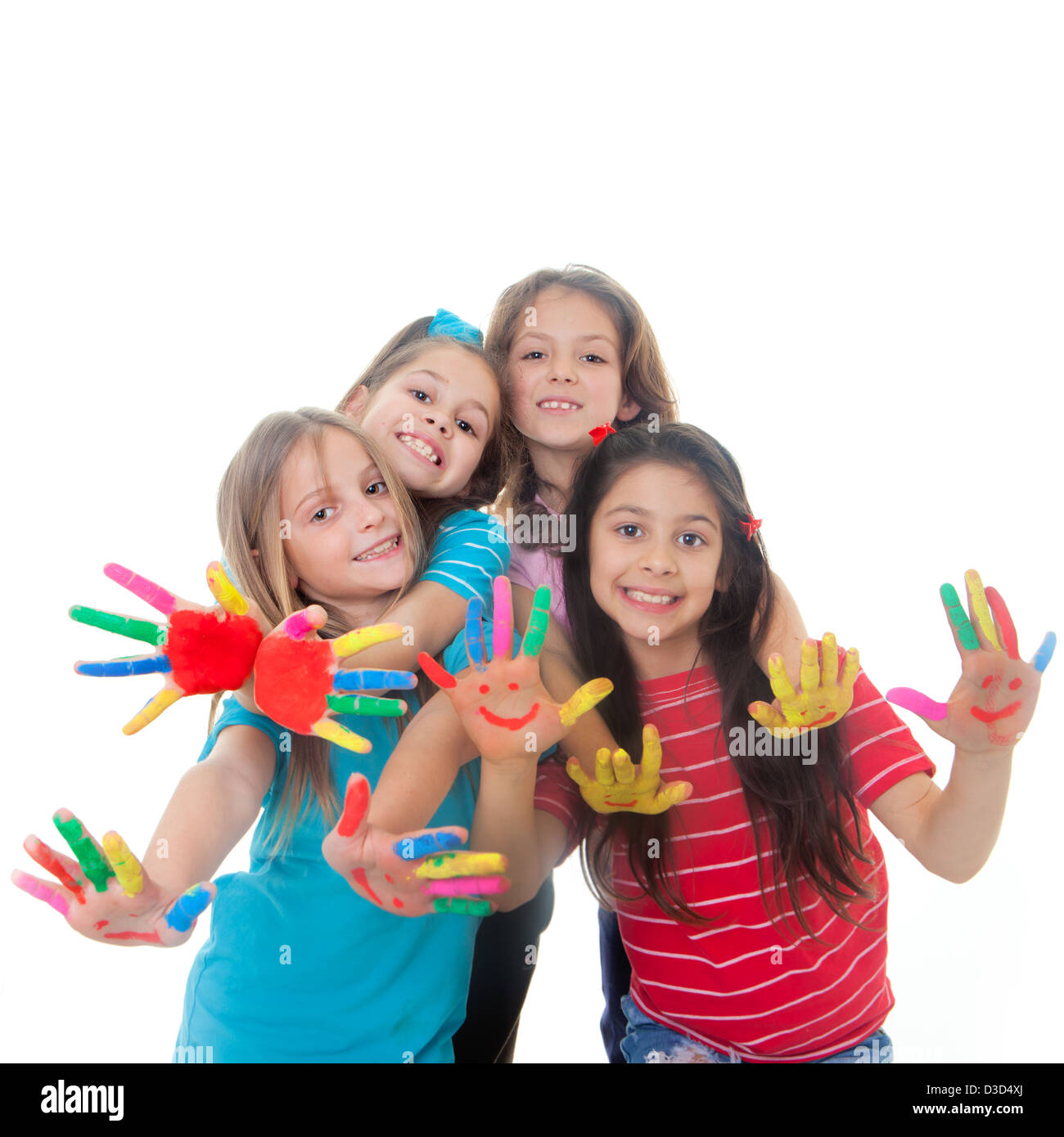 Gruppe von glücklichen Kindern Spaß mit Farbe Stockfoto