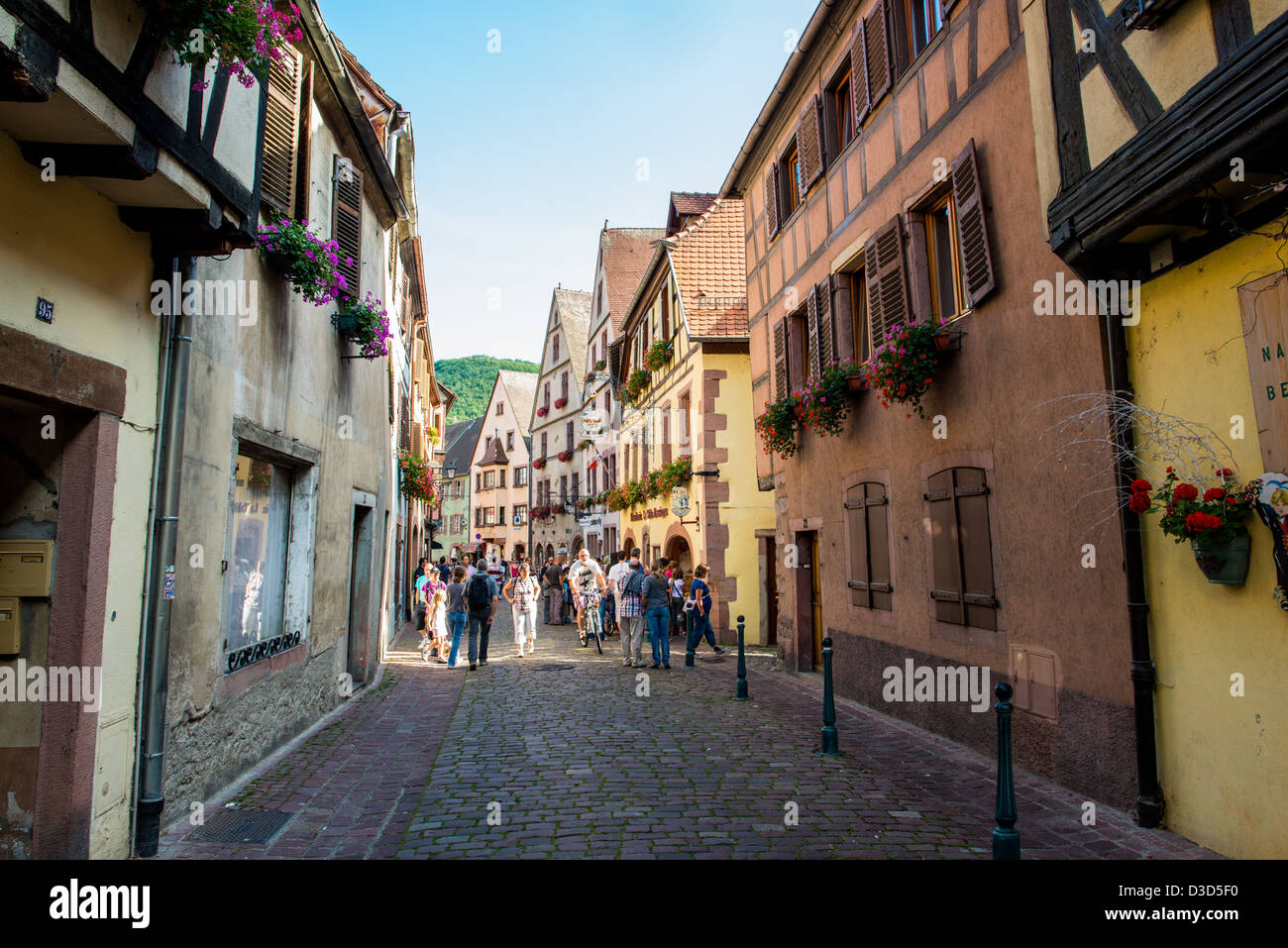 Straßen der alten Stadt Zentrum von Kaysersberg, Haut-Rhin, Elsass, Frankreich Stockfoto