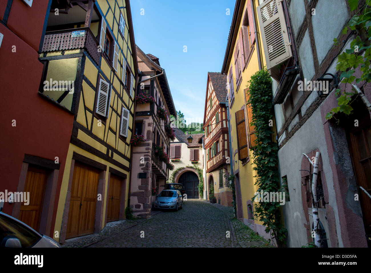 Straßen der alten Stadt Zentrum von Kaysersberg, Haut-Rhin, Elsass, Frankreich Stockfoto