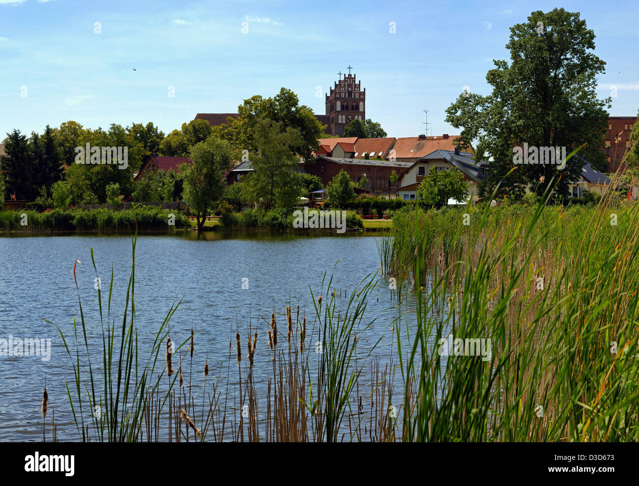Angermuende, Deutschland, Blick über eine Muendesee Stockfoto