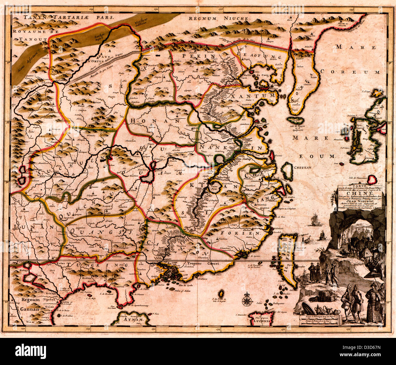 Genaue Karte von allen Provinzen Chinas gemacht von den niederländischen Botschafter auf ihrer Reise von Batavia nach Peking 1700 Stockfoto